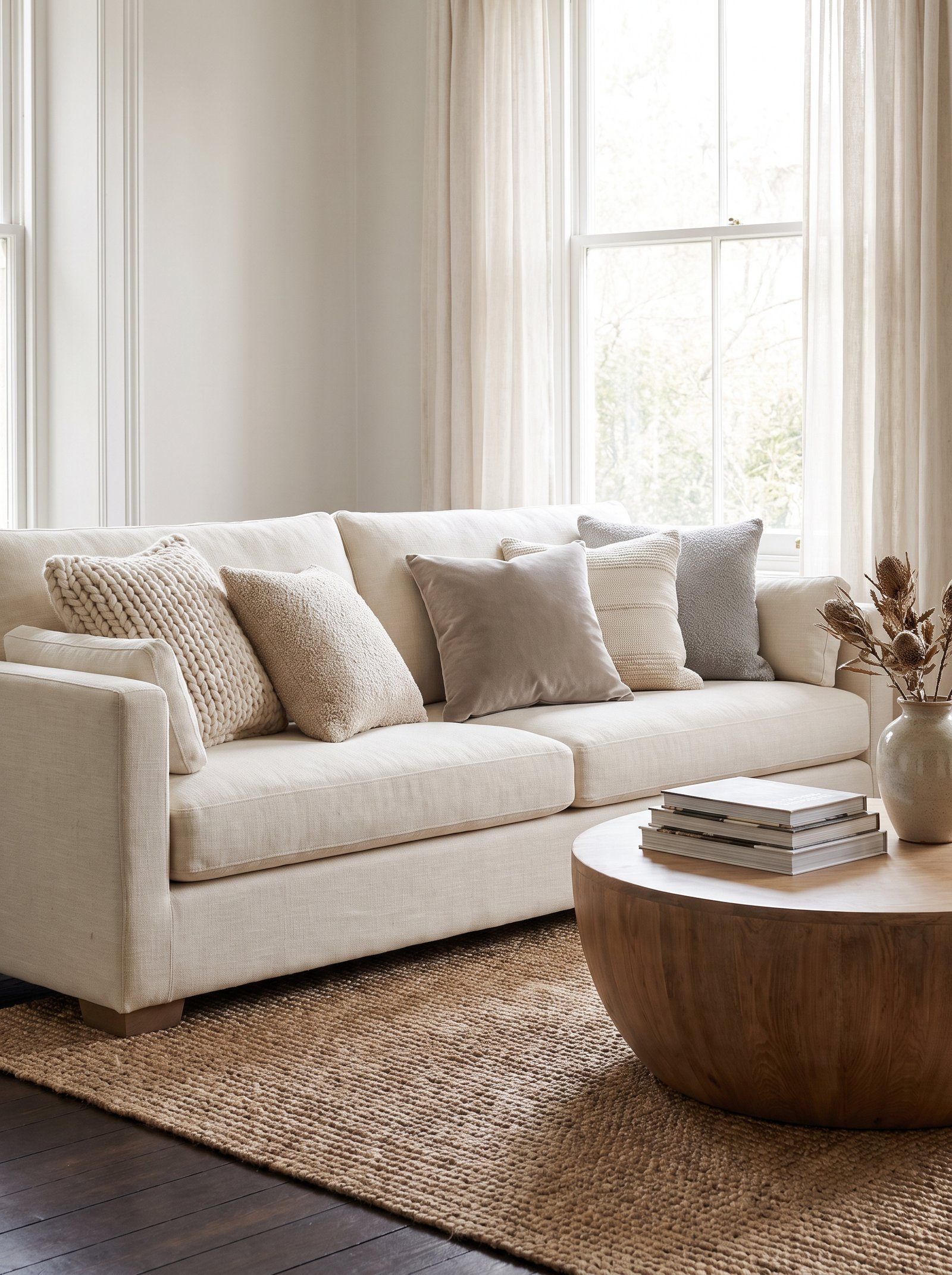 Mix pillow textures in the warm palette