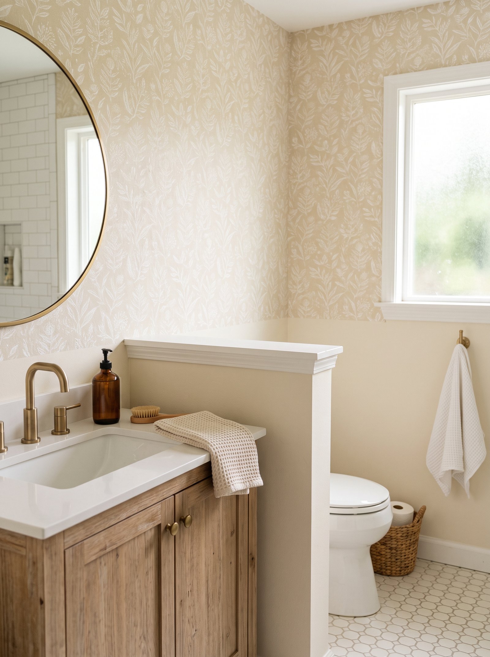 Half-wall of pattern in the bathroom