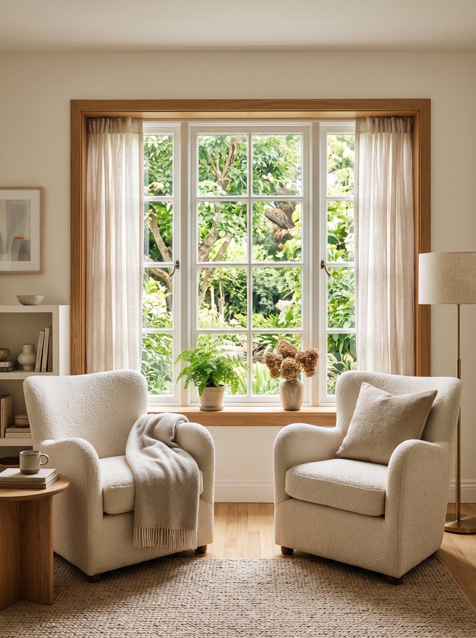 Flanking chairs beside a window