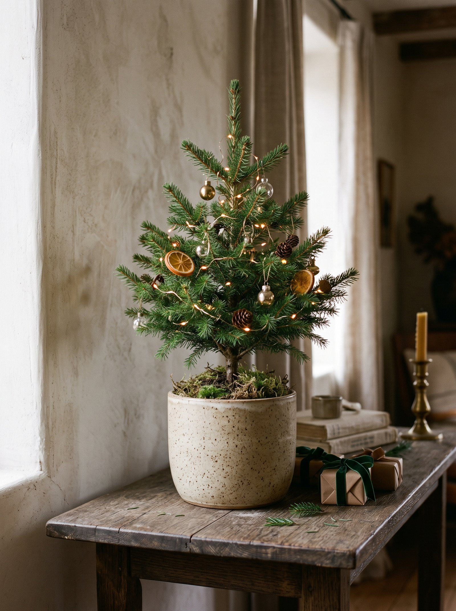 Add a mini potted Christmas tree