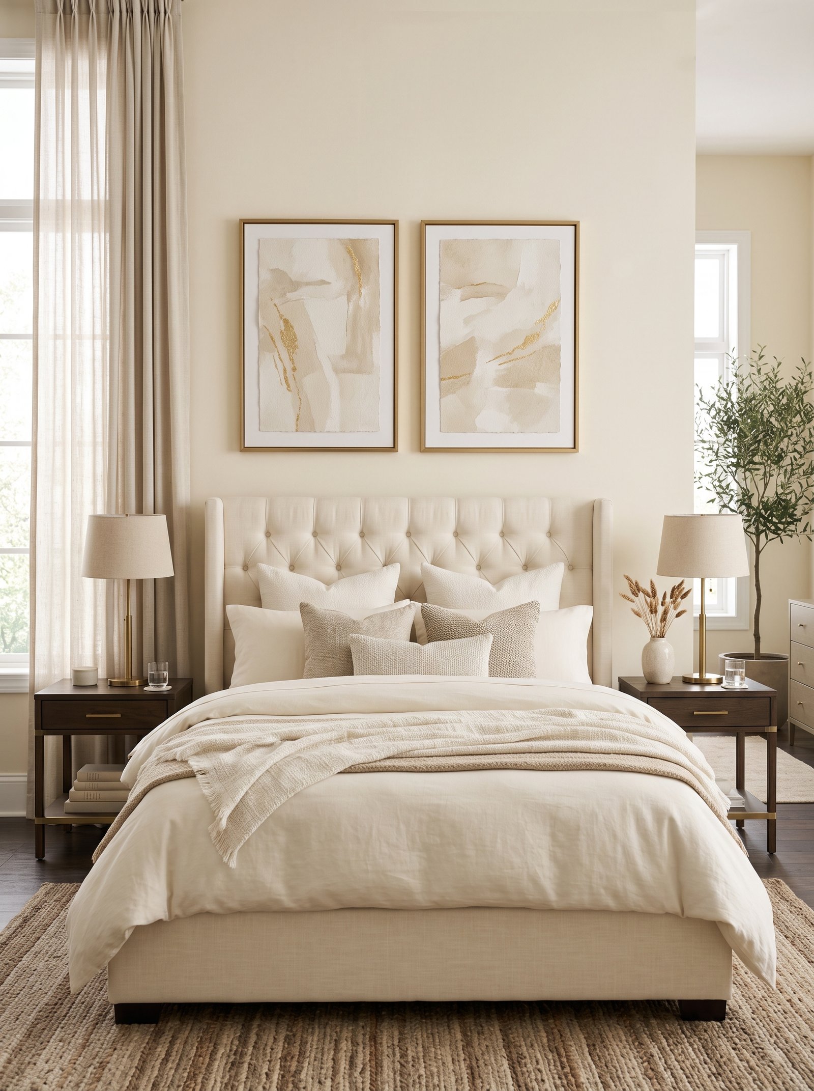 Hang a pair of matching prints above the bed