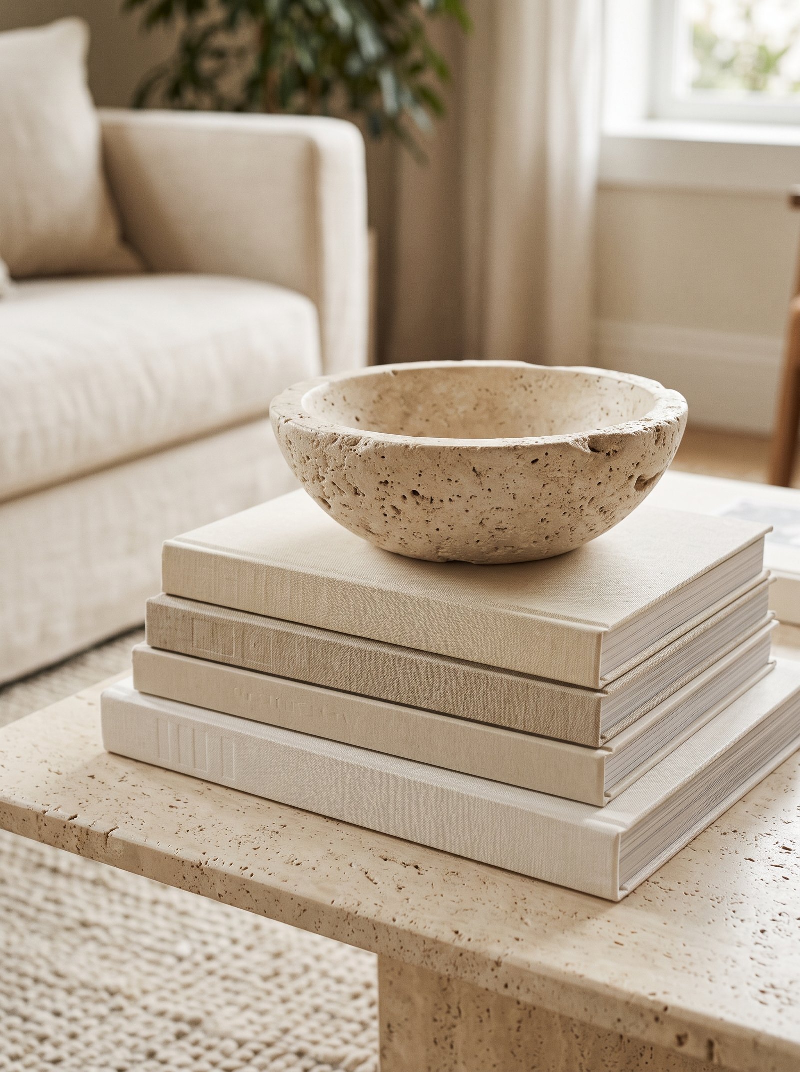 Clear glass vase with a single tall stem on a wooden coffee table as a minimalist focal piece