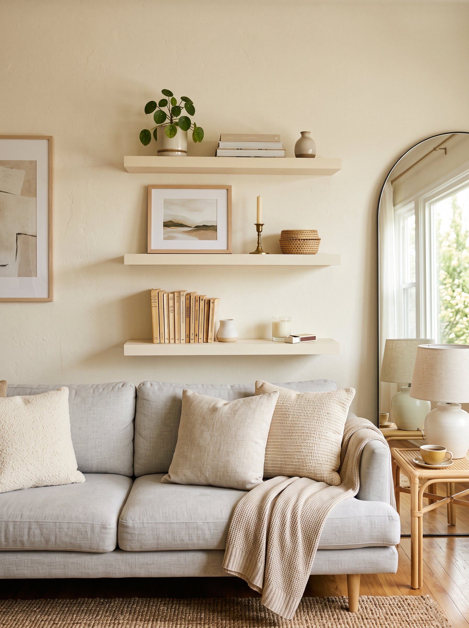 Mount floating shelves with Command strips