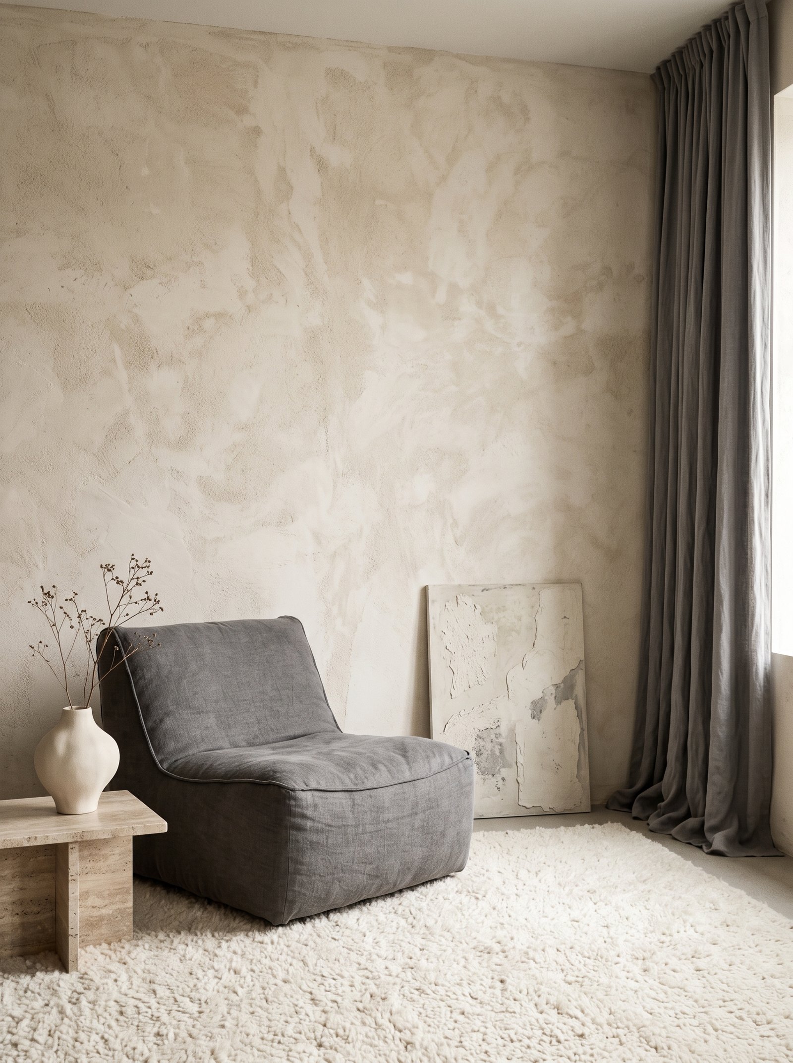 Forest green painted feature wall or built-in cabinet with beige walls elsewhere in the room