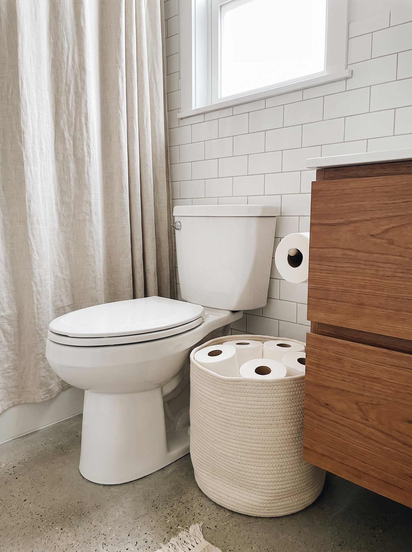 Store extra toilet paper in a woven basket