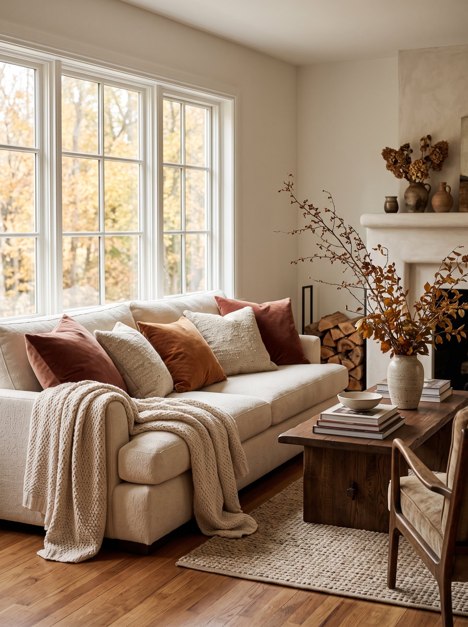 Add muted rust velvet cushions