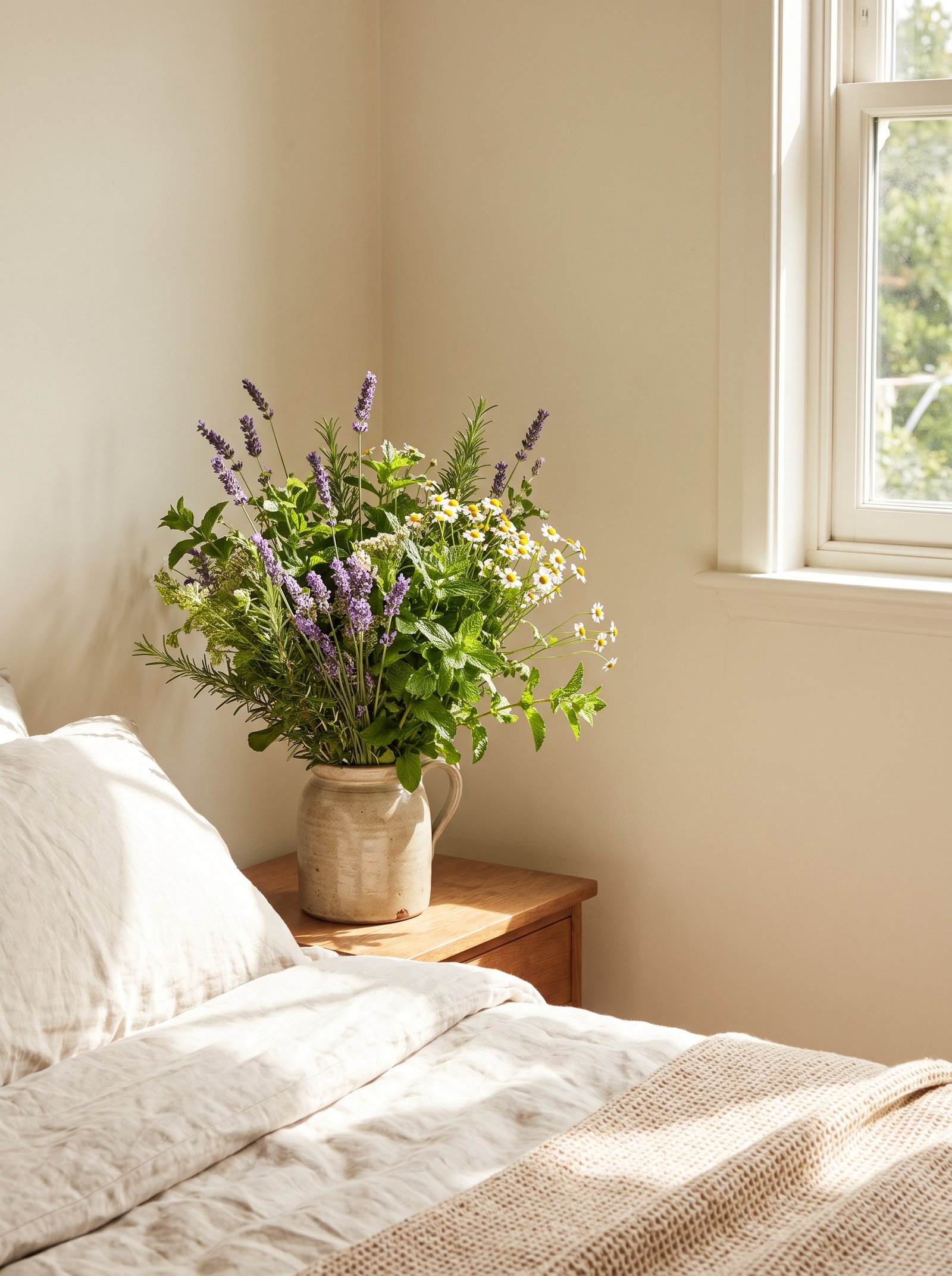 Fill a vase with fresh herb bouquet