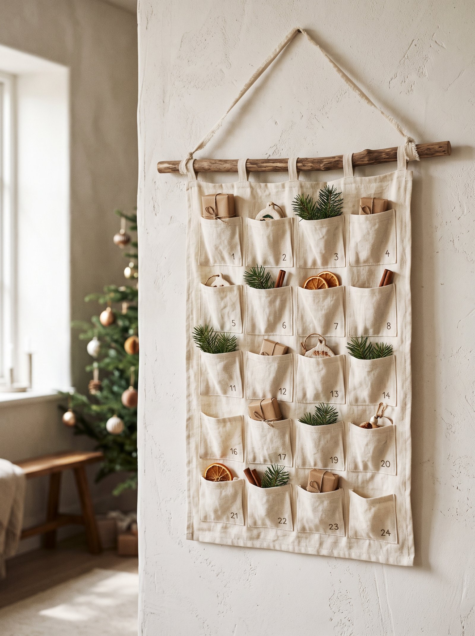 Hang a linen pocket advent calendar