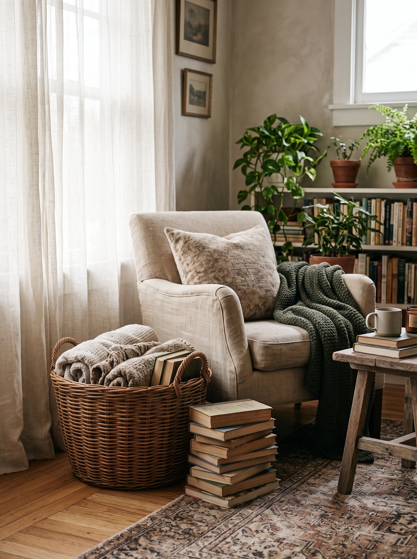 Add a wicker basket for current reads