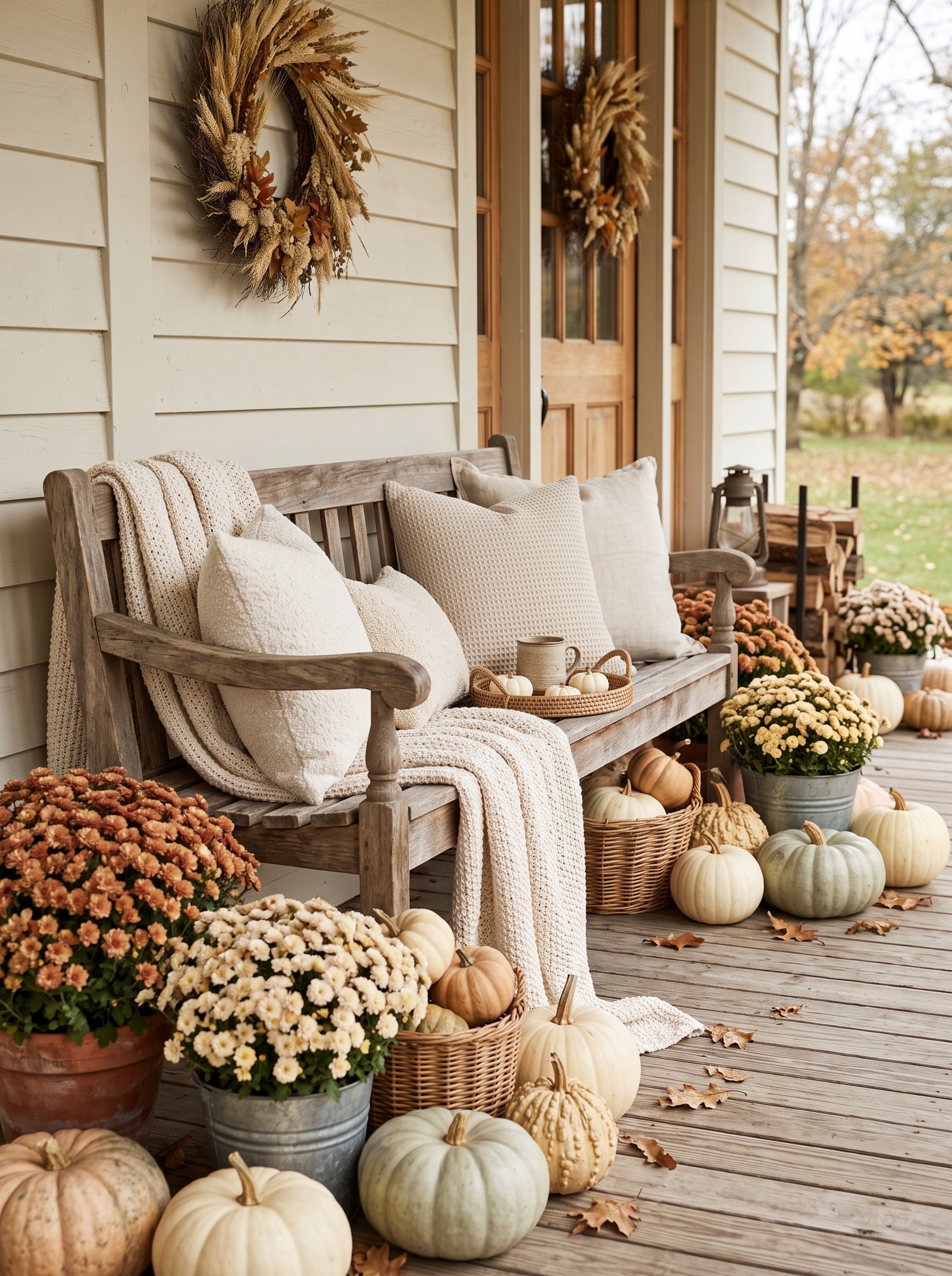 Add a wooden bench for seating