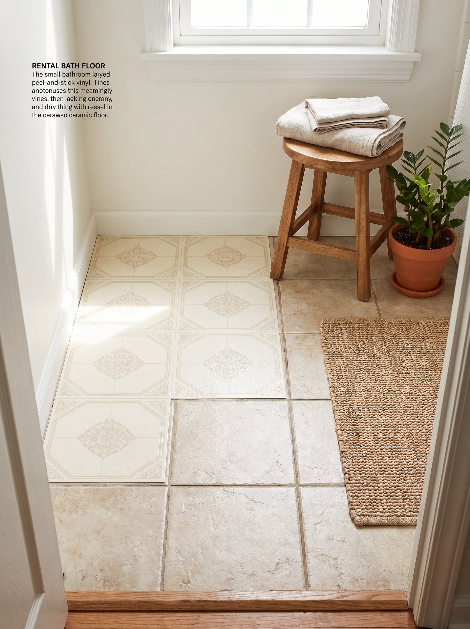 Cover ugly floor tile with peel-and-stick tile