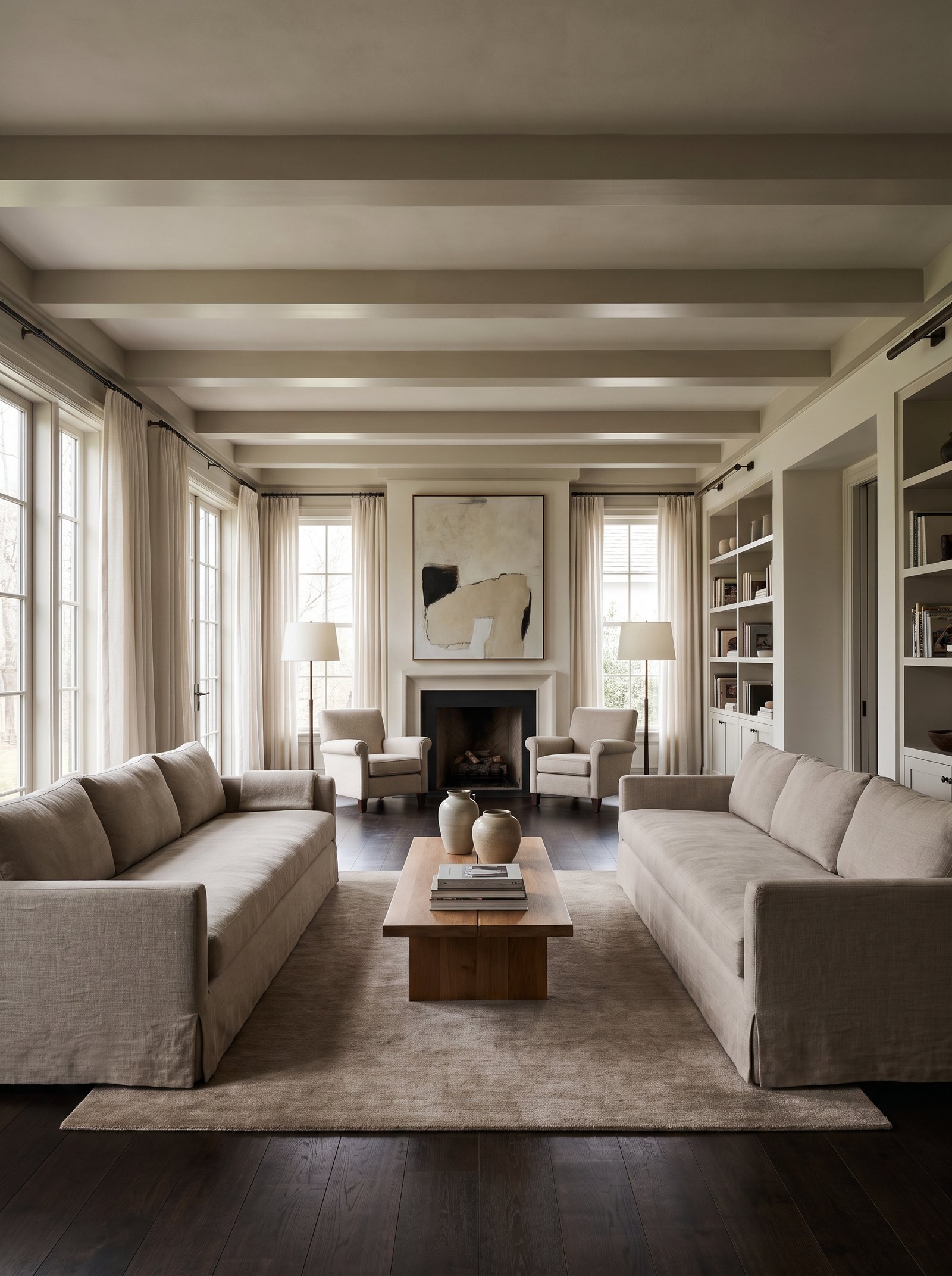 The symmetrical layout for a long narrow room