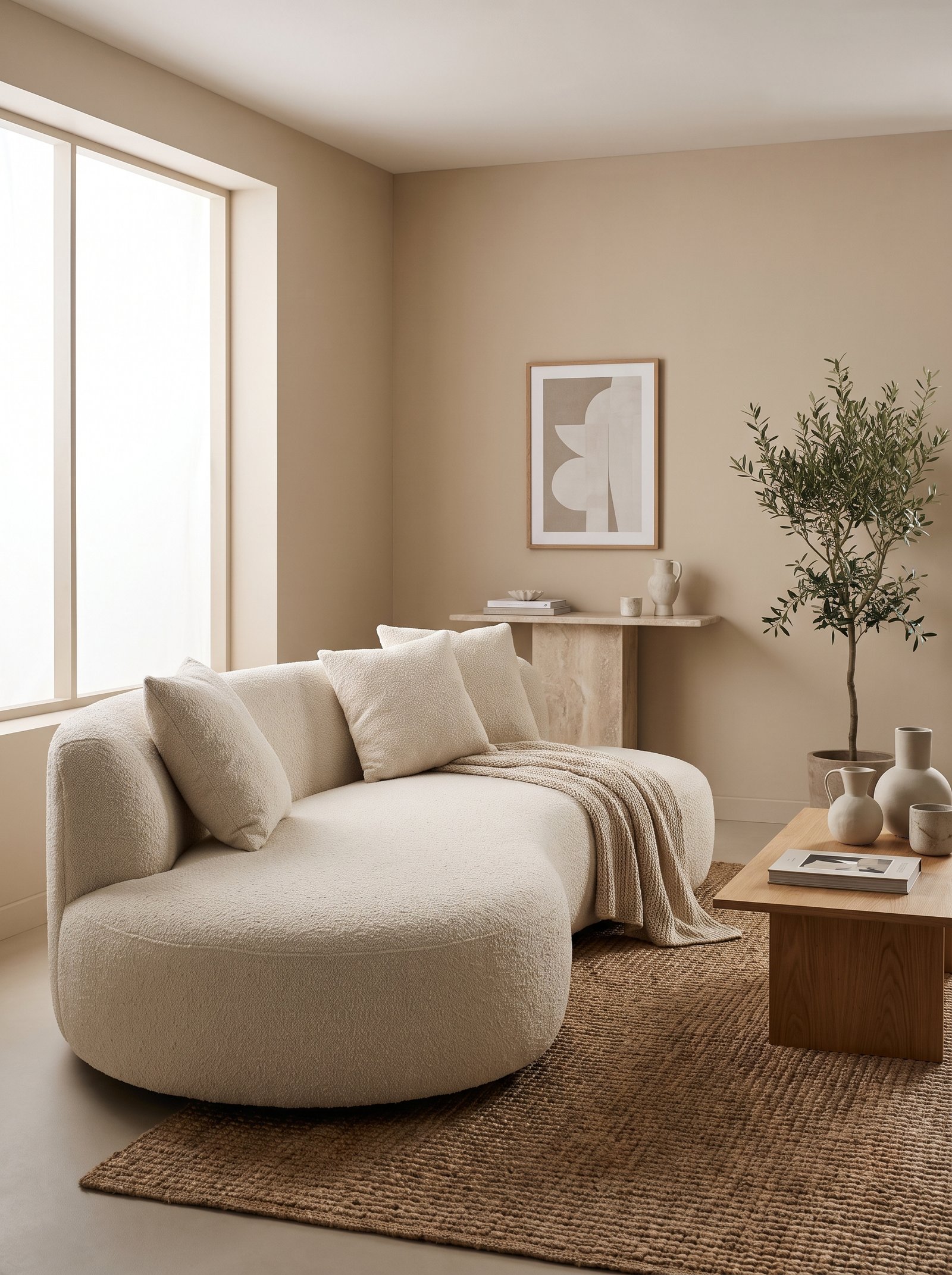 Choose a cream boucle sofa as the foundation