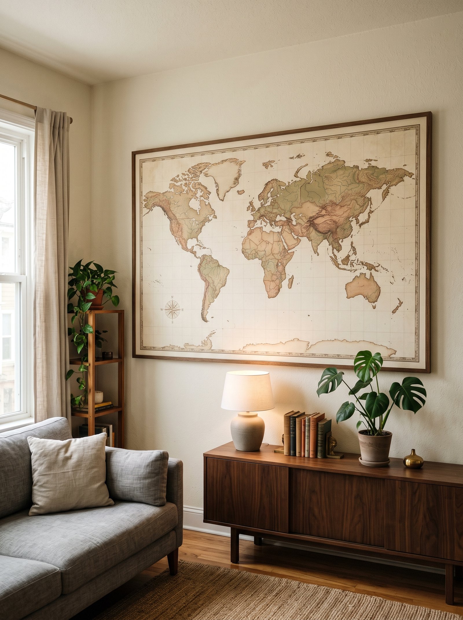 Pin up a large world map or vintage poster