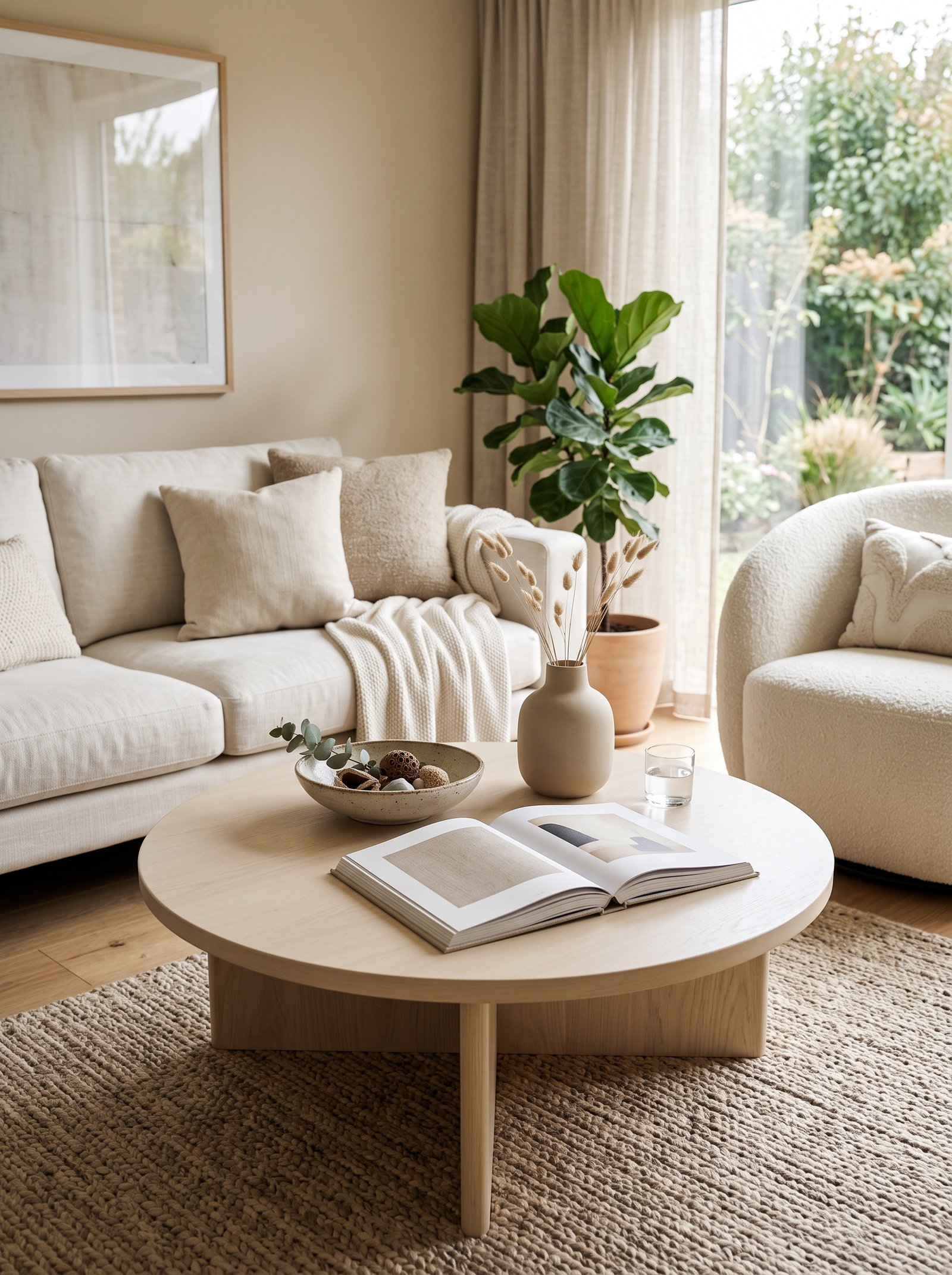 Round coffee table in the middle