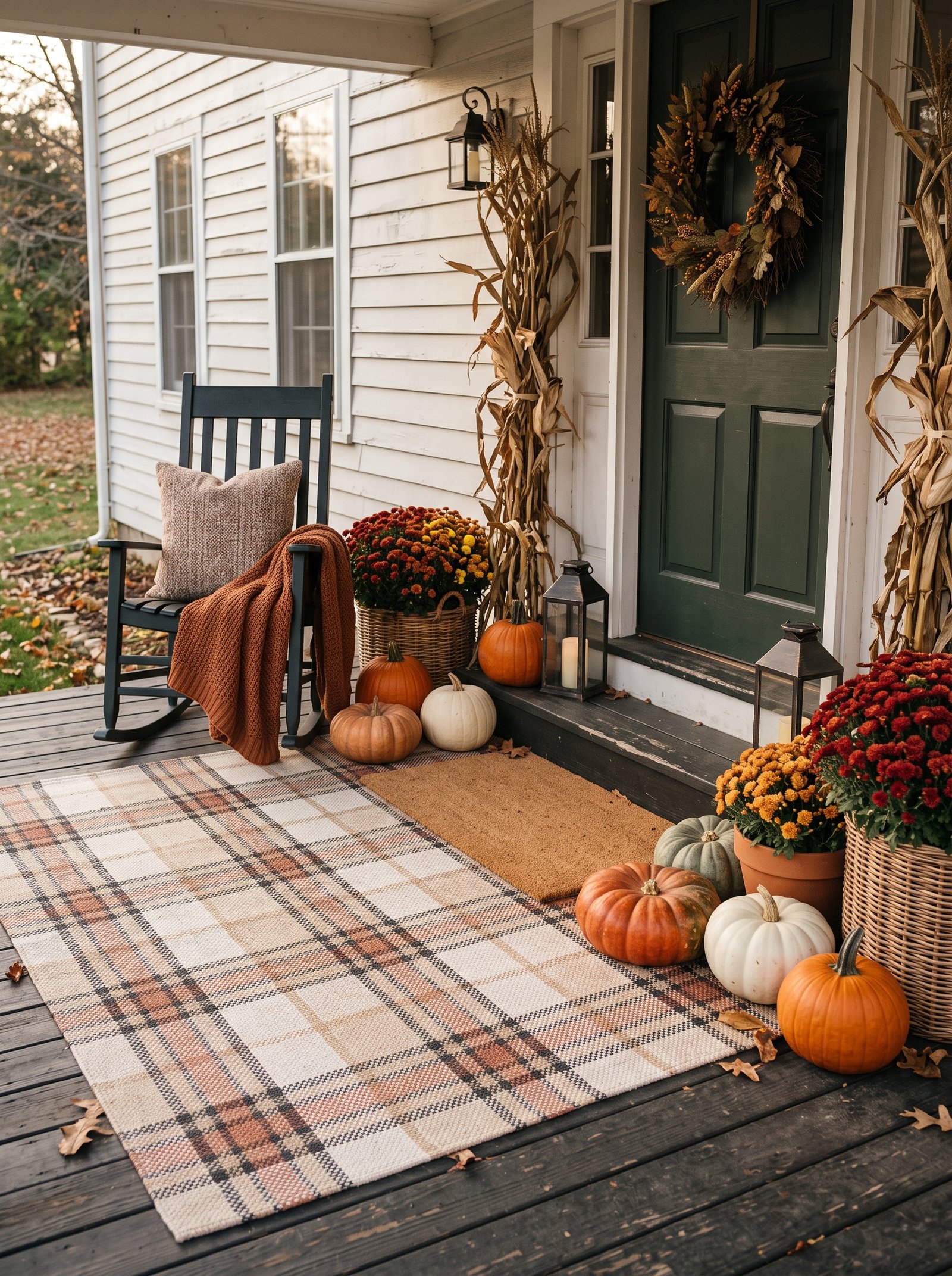 Lay a plaid outdoor rug