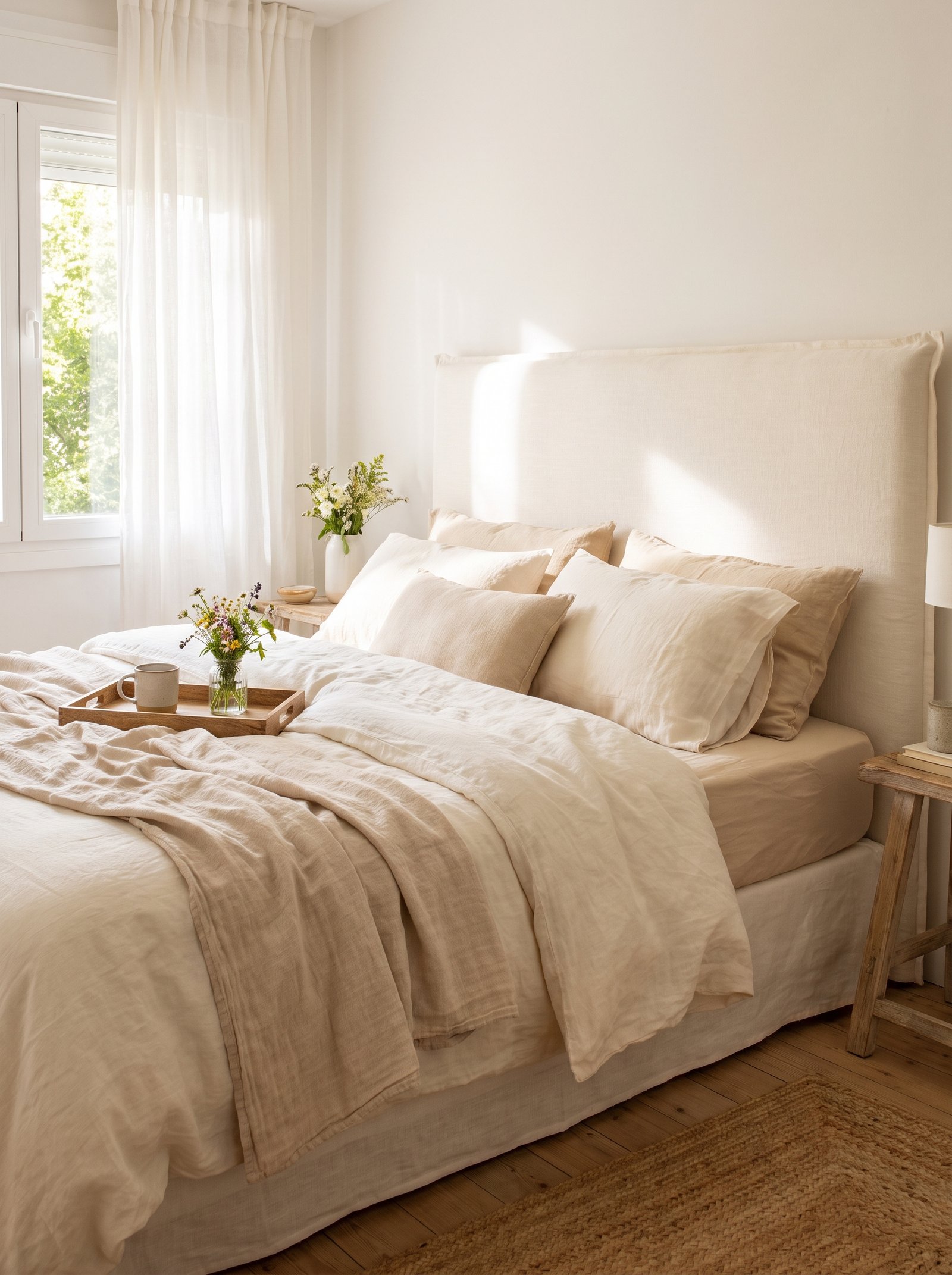 Switch to a cream linen headboard