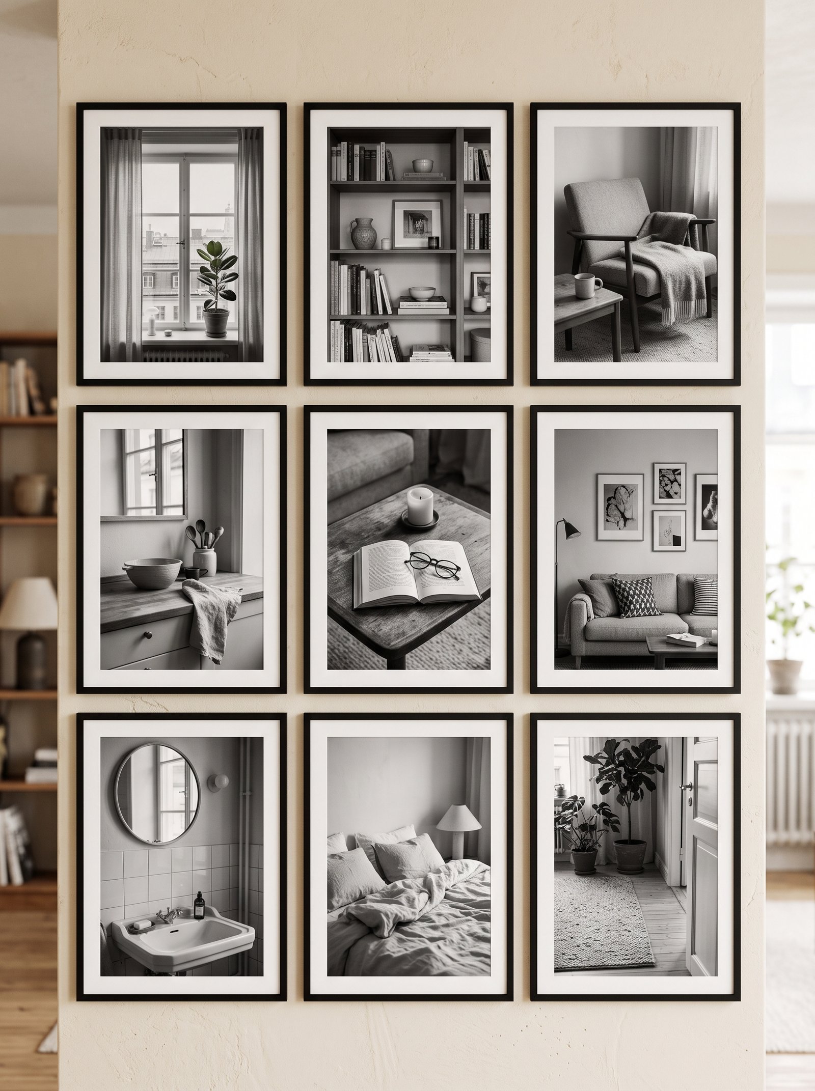 Create a black-and-white photo grid