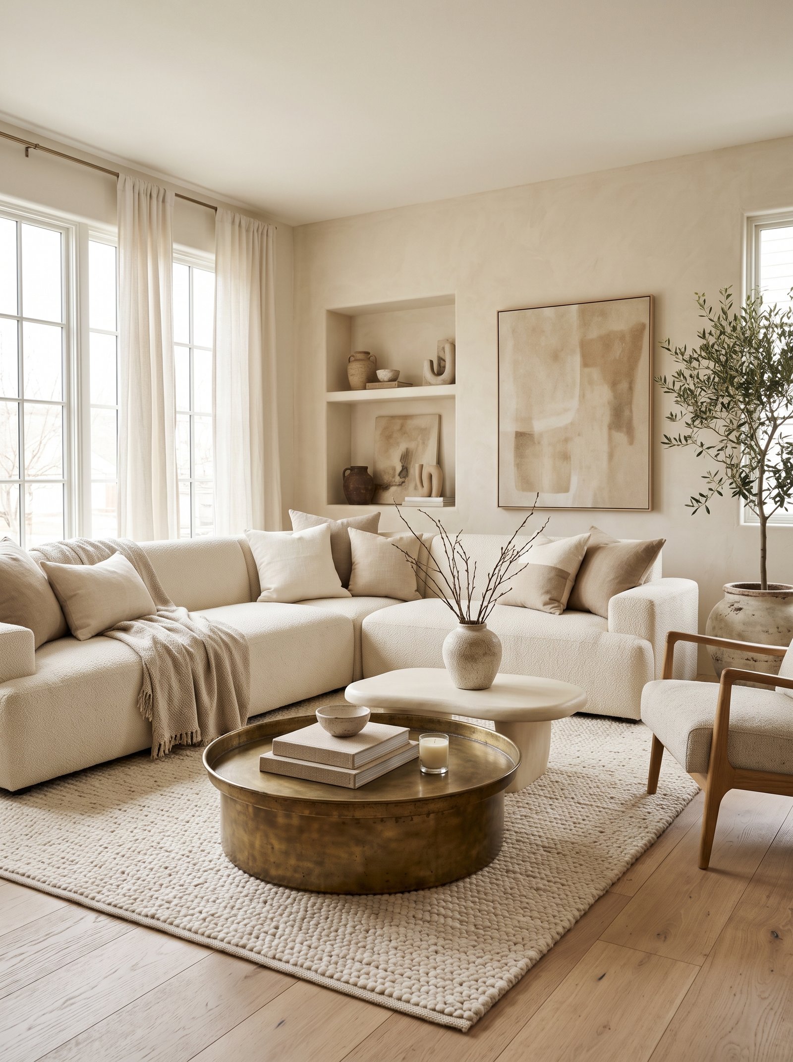 Add a brass tray on the coffee table