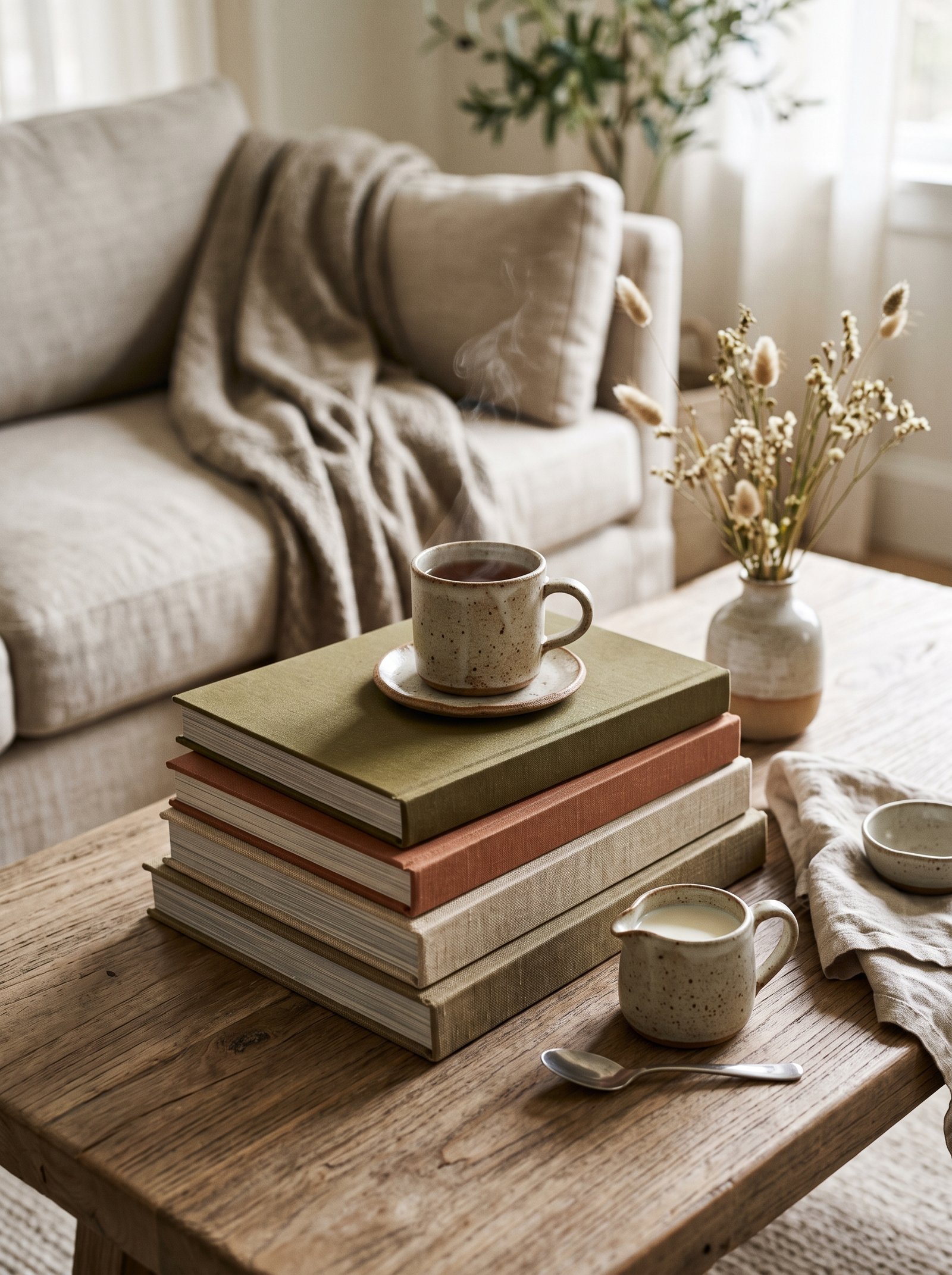 Second small tray on a coffee table dedicated to candles and matches as a scent zone separate from the main tray