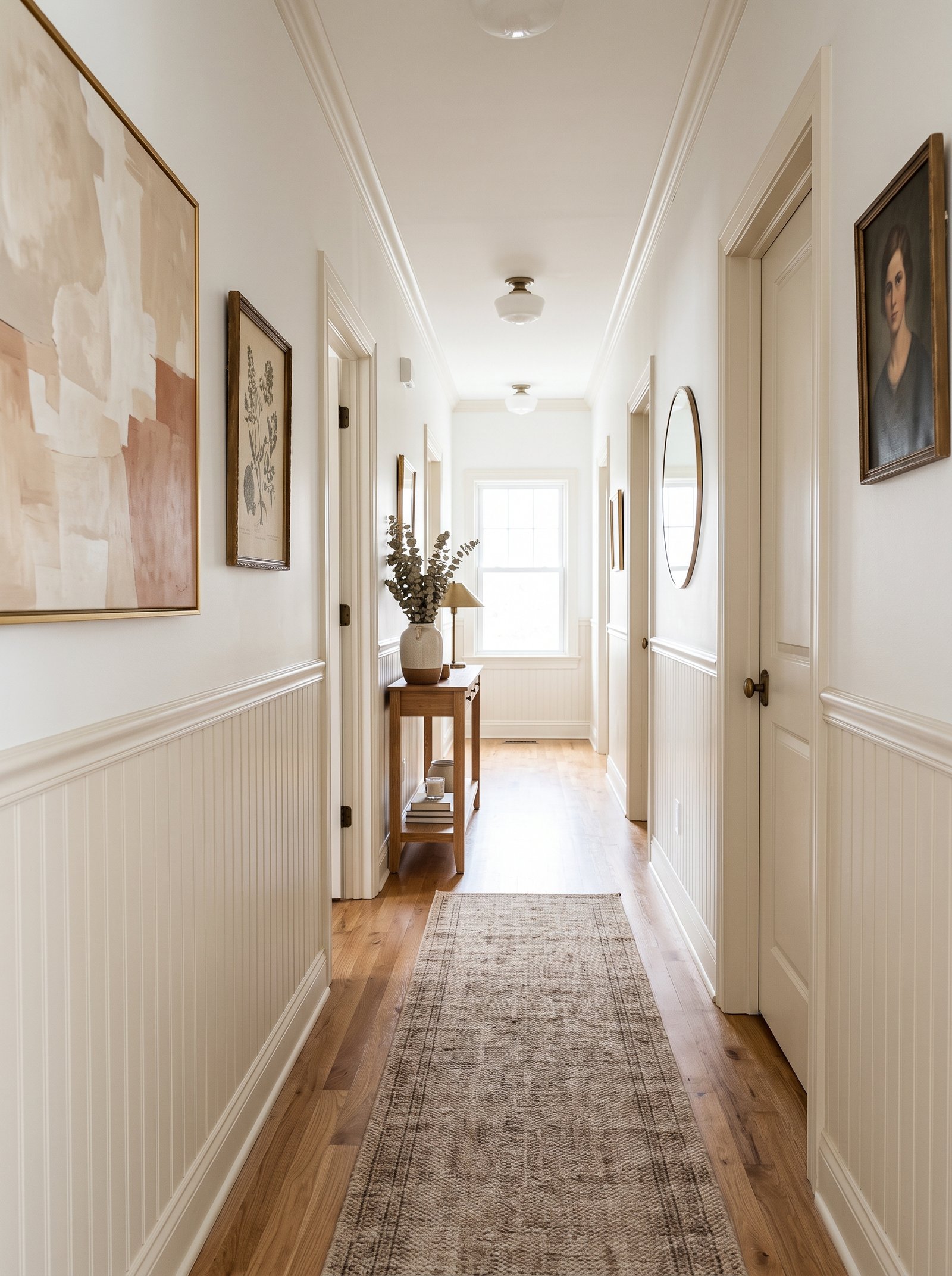 Faux wainscoting peel-and-stick in a hallway