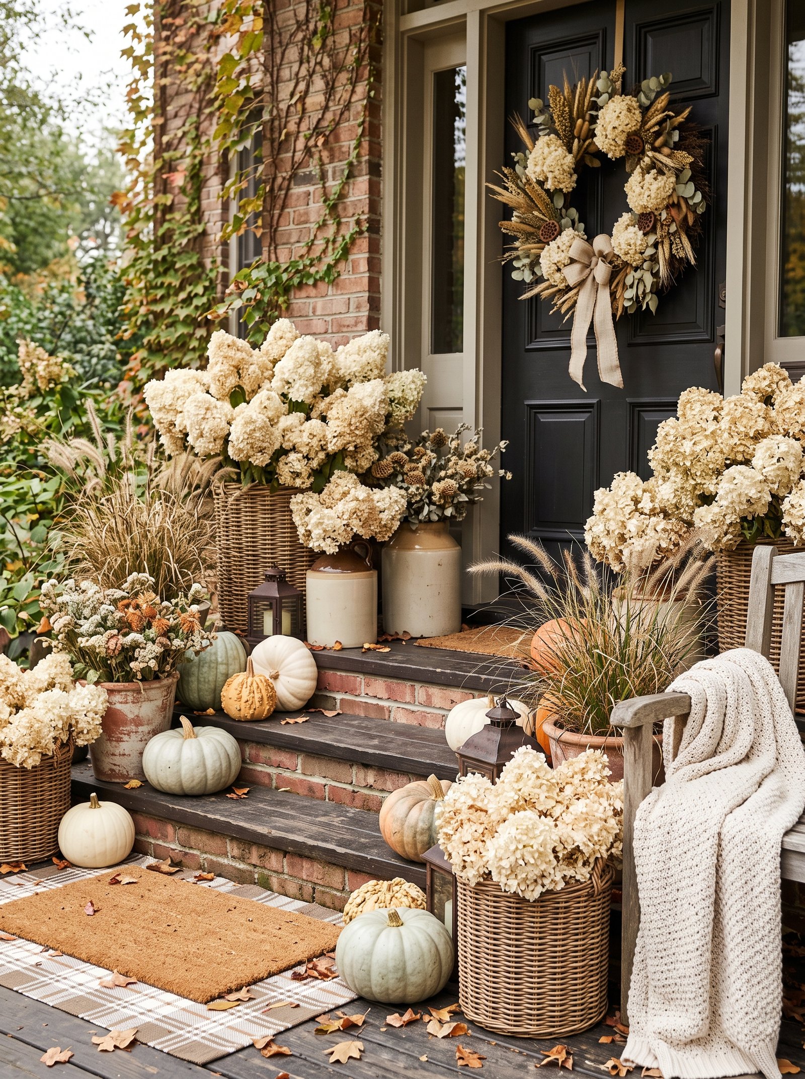 Fill vases with dried hydrangeas
