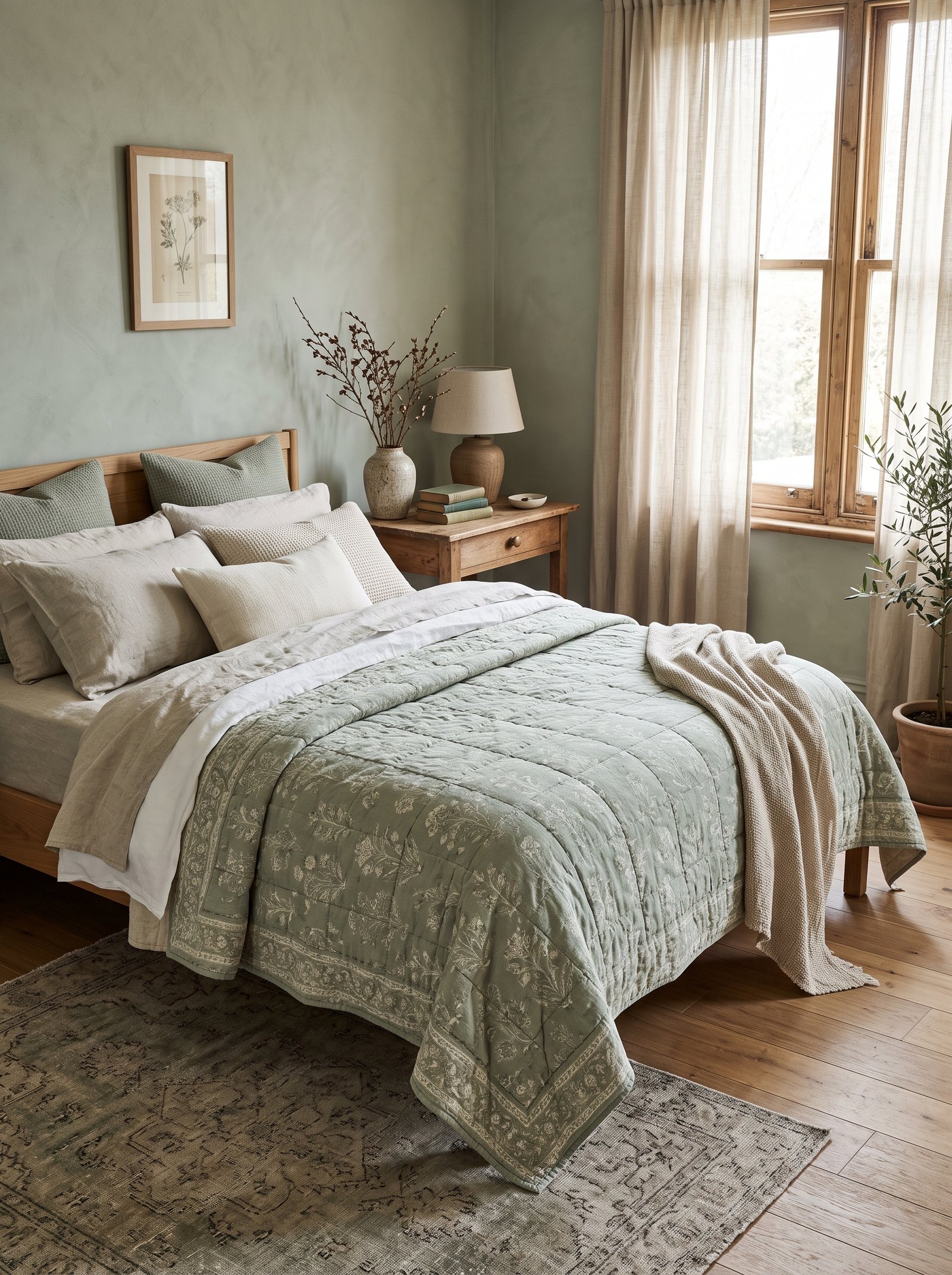 Add a sage patterned quilt