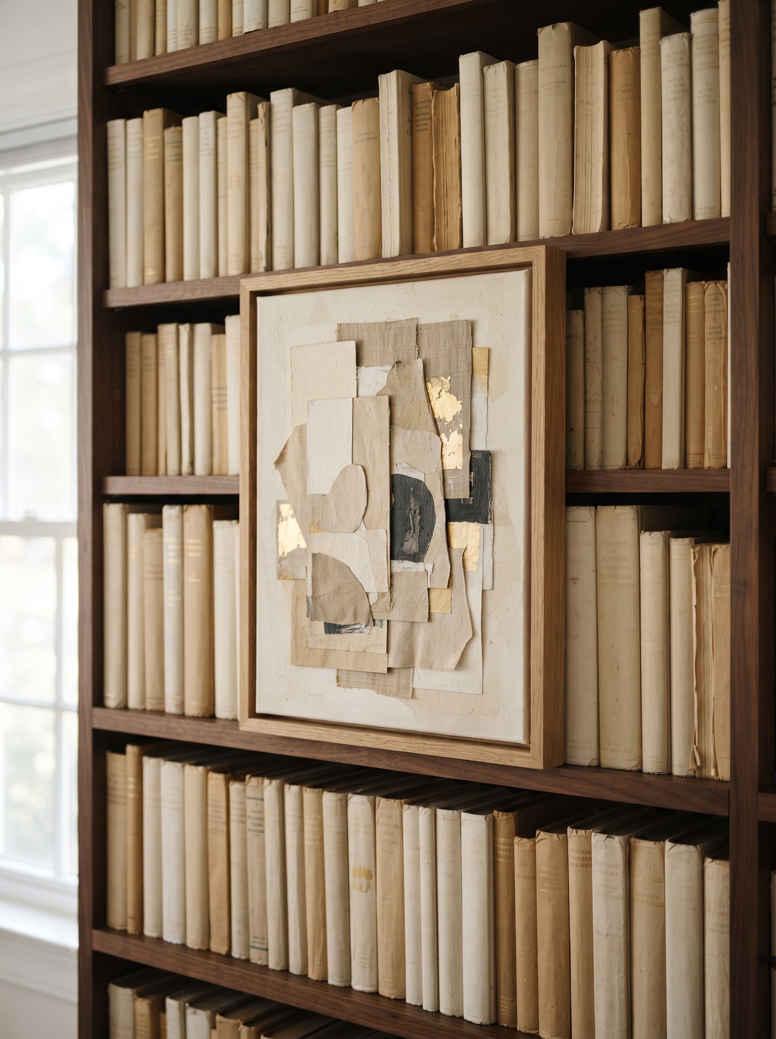 Small cordless rechargeable lamp sitting on a bookshelf casting a warm pool of light on the styling
