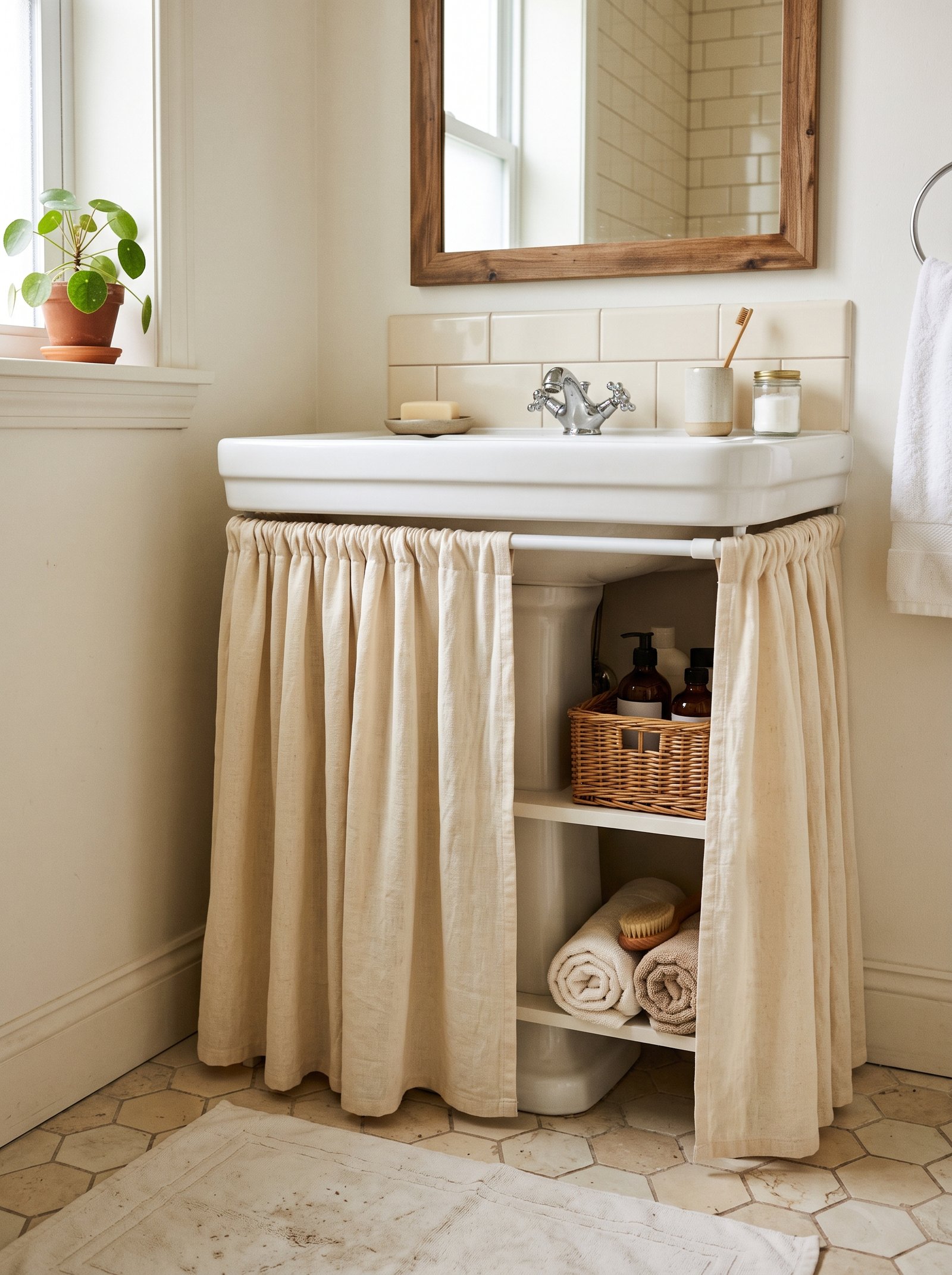 Add a curtain skirt under the sink