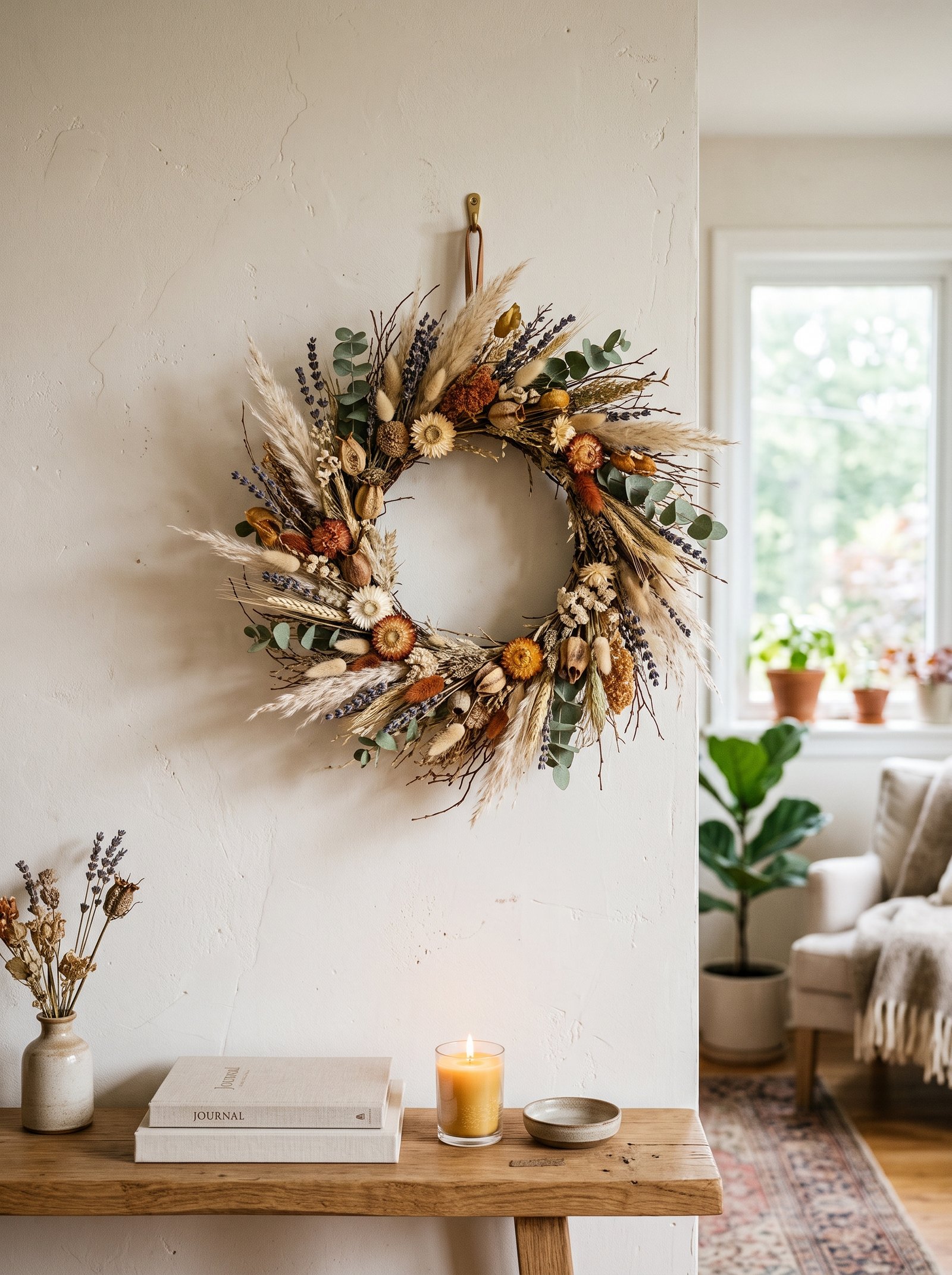 Hang a dried floral wreath
