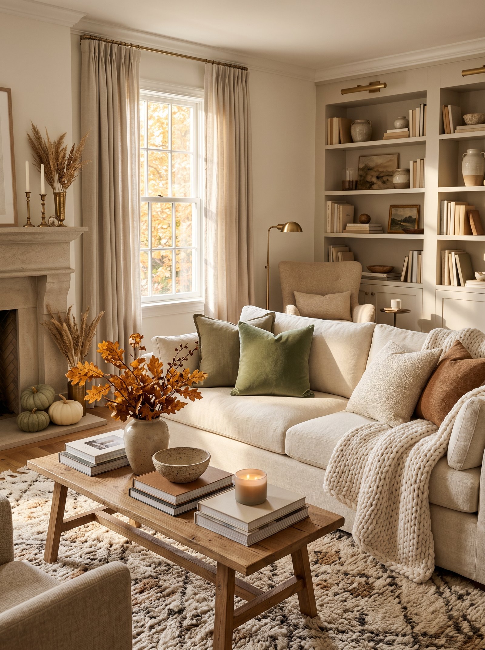 Add warm sage pillow accents