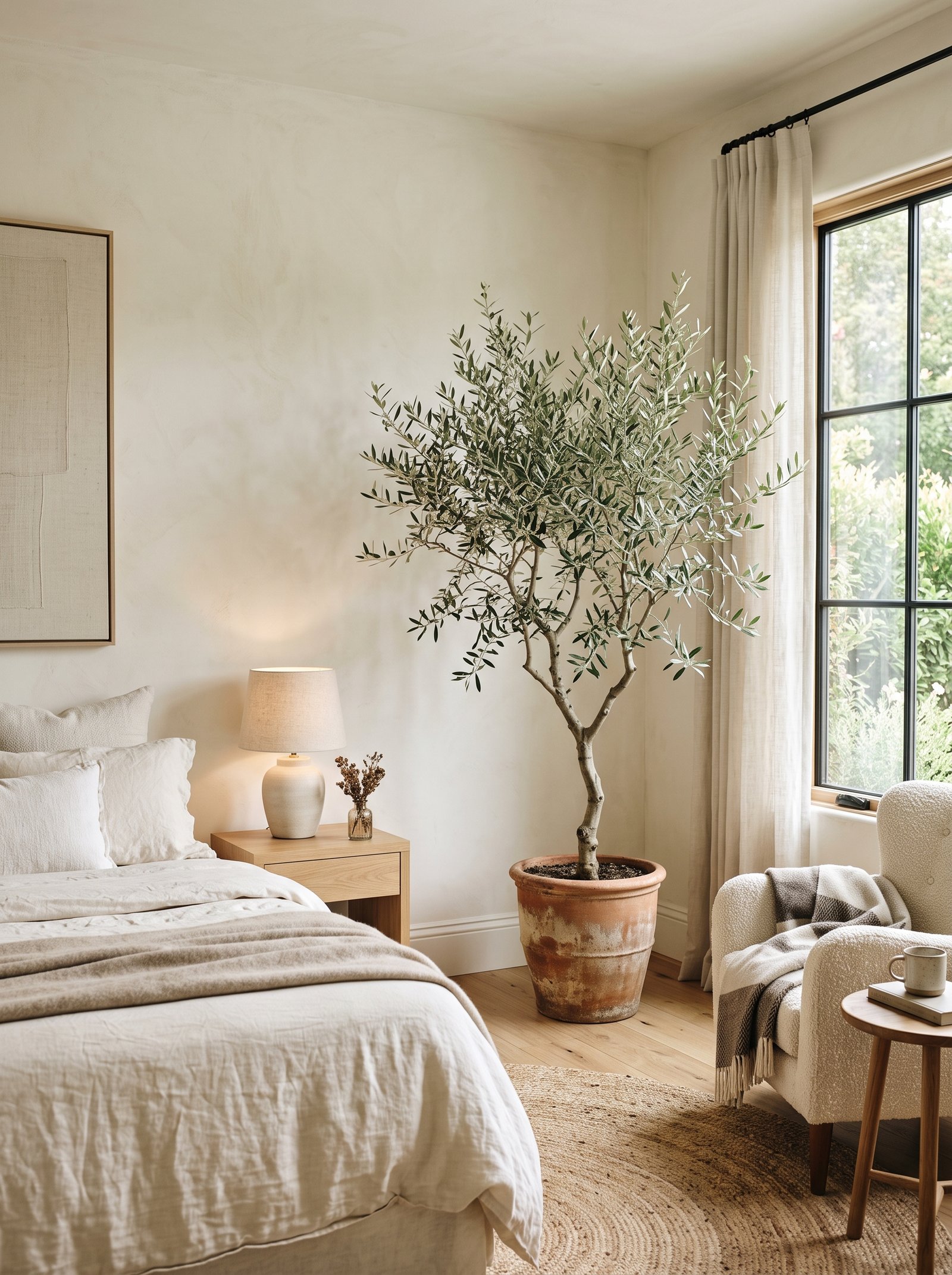 Add an olive tree in a corner