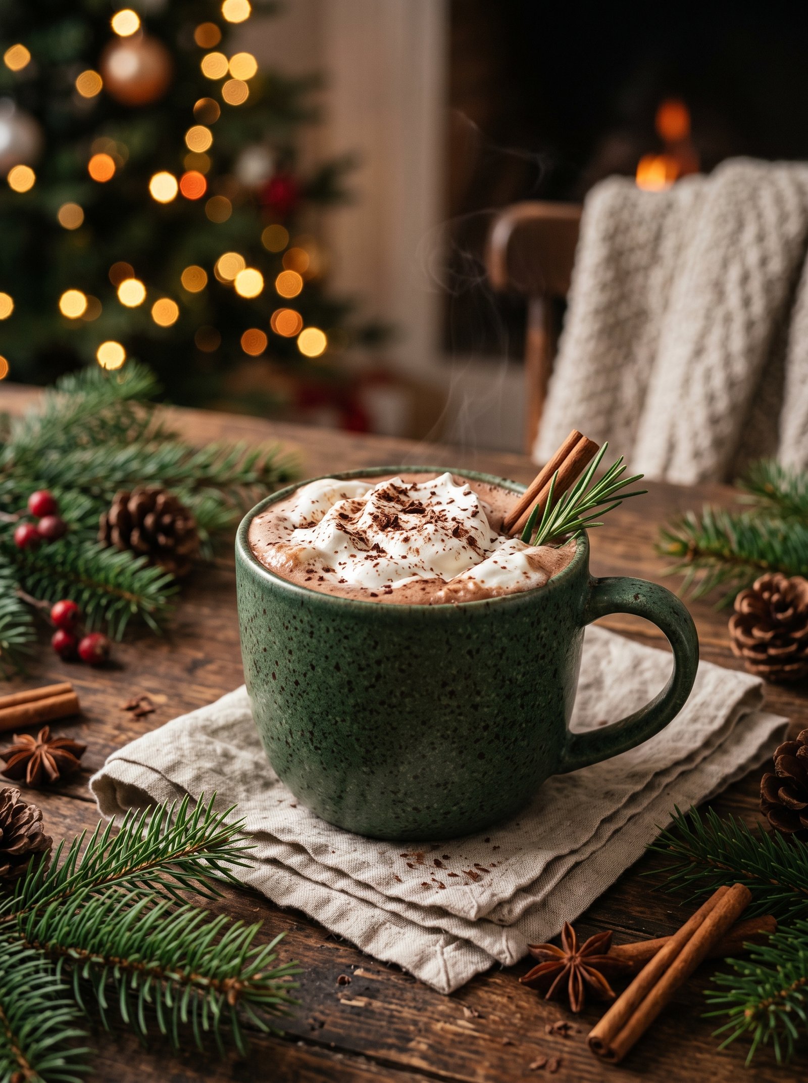 Style with a stoneware mug of cocoa or chai