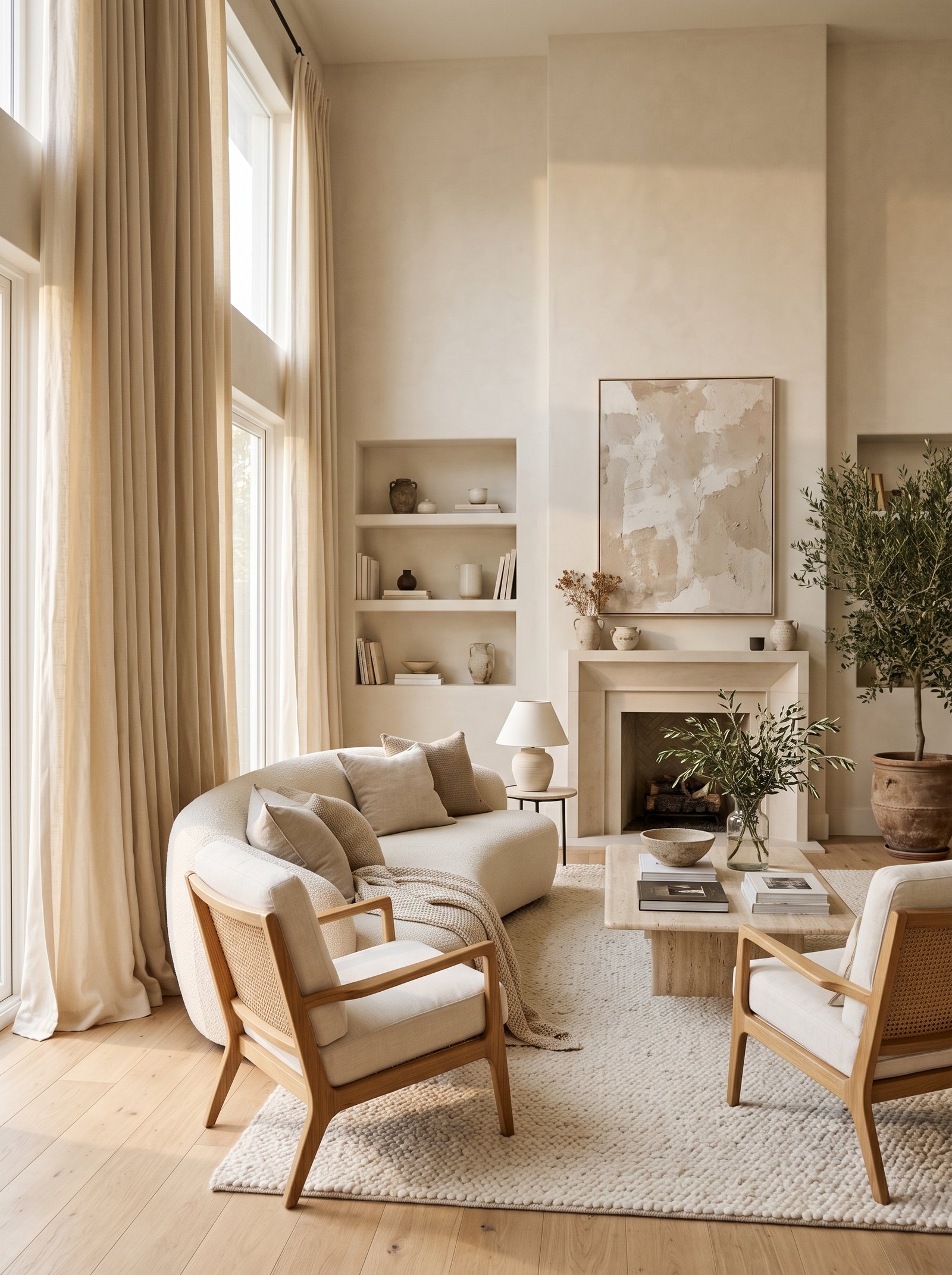 Hang warm cream drapery panels