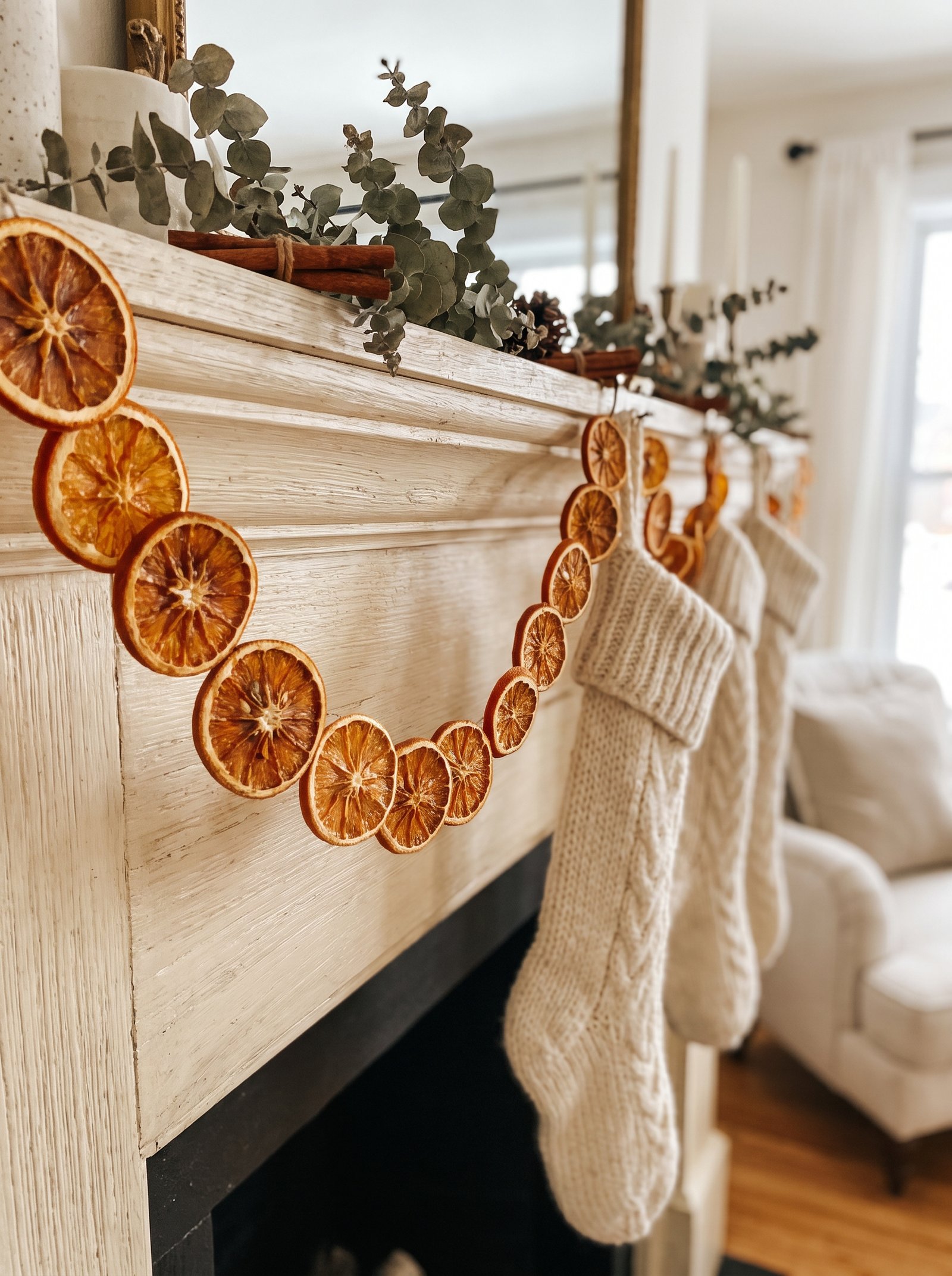 String dried orange slices for natural ornaments