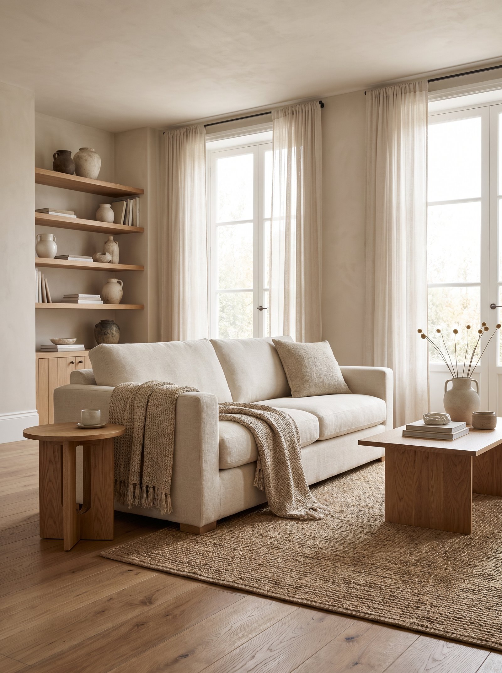 Add warm oak wood furniture