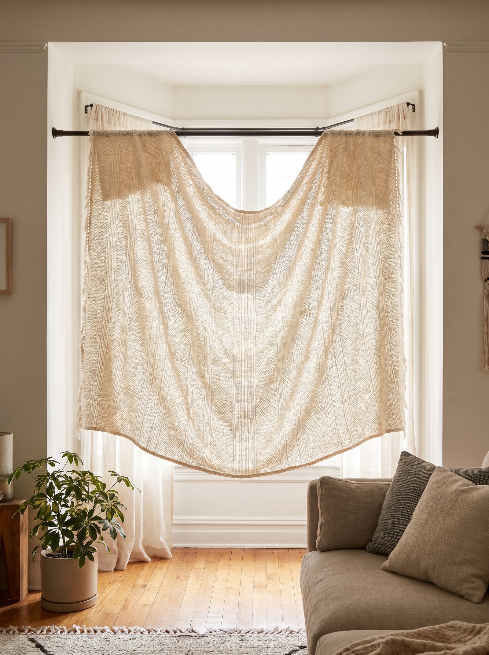 Hang a tapestry on a tension rod