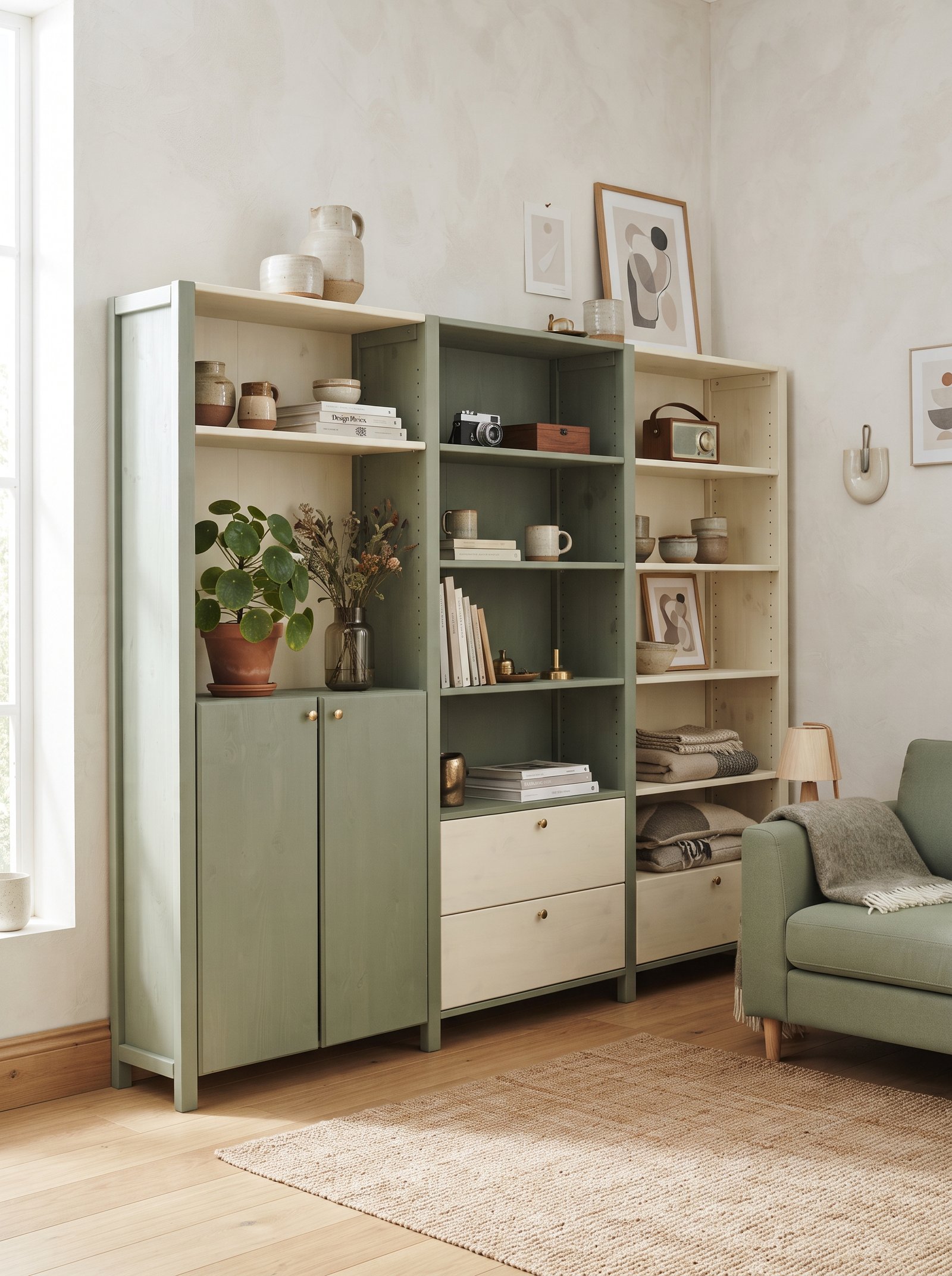 IVAR cabinet with cane webbing stretched across the front panels giving it a boho texture