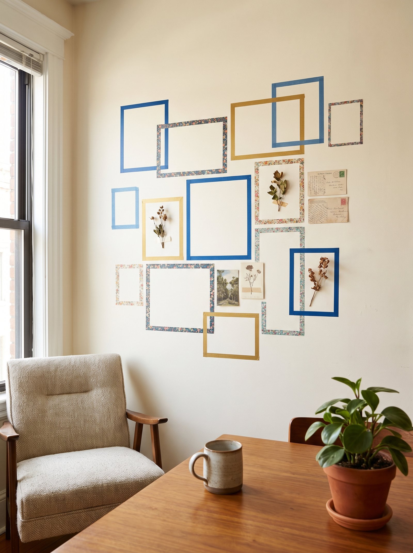 Create a washi tape art frame on the wall