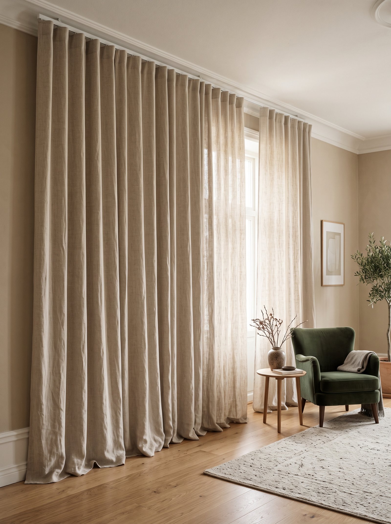 Hang ceiling-height curtains to cover the walls
