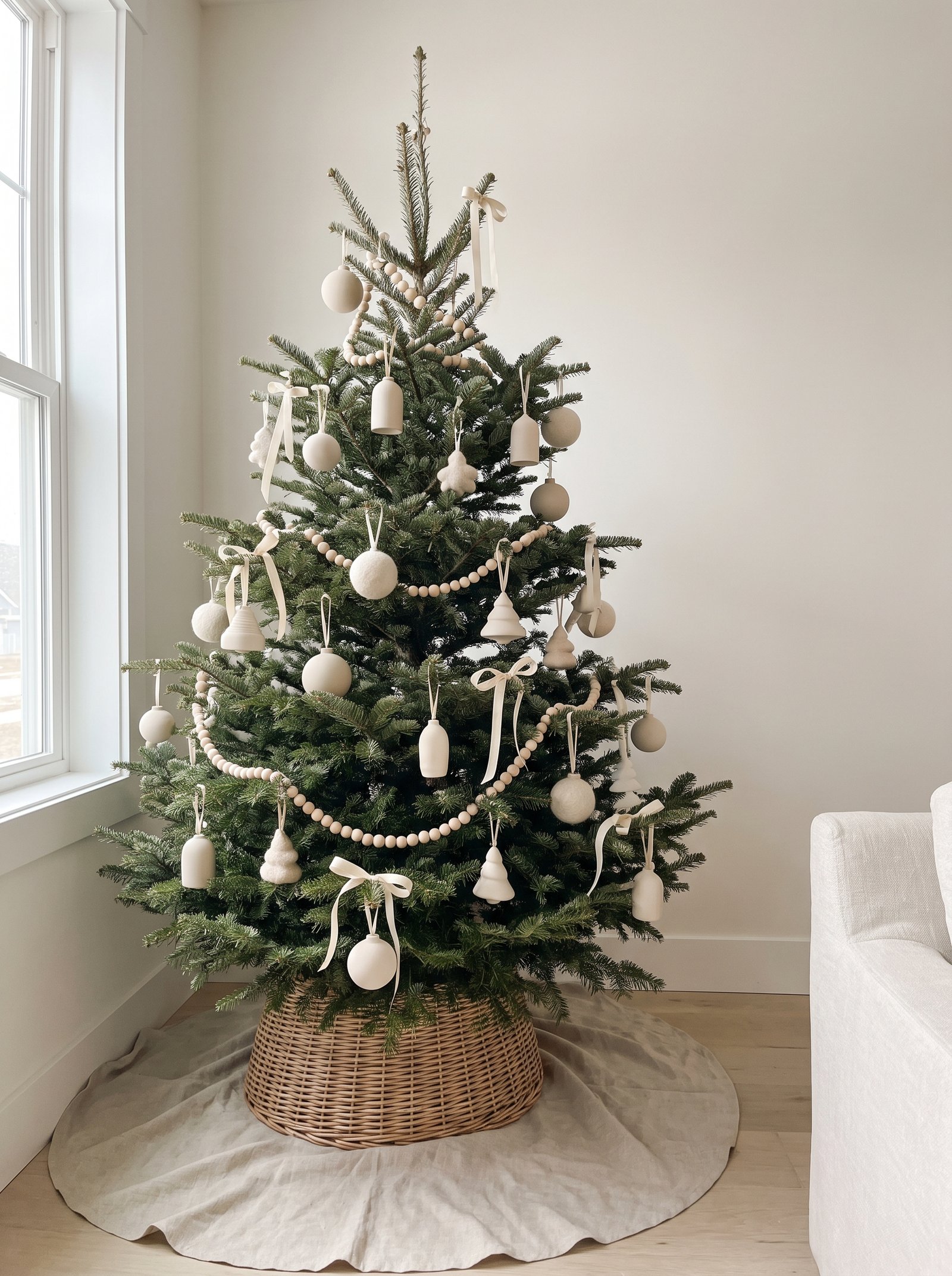 Use only cream, oatmeal, and brass tree ornaments