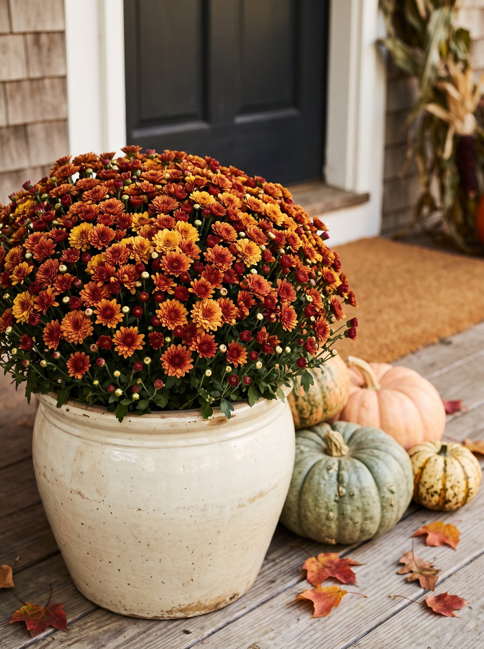 Plant mums in warm ceramic pots
