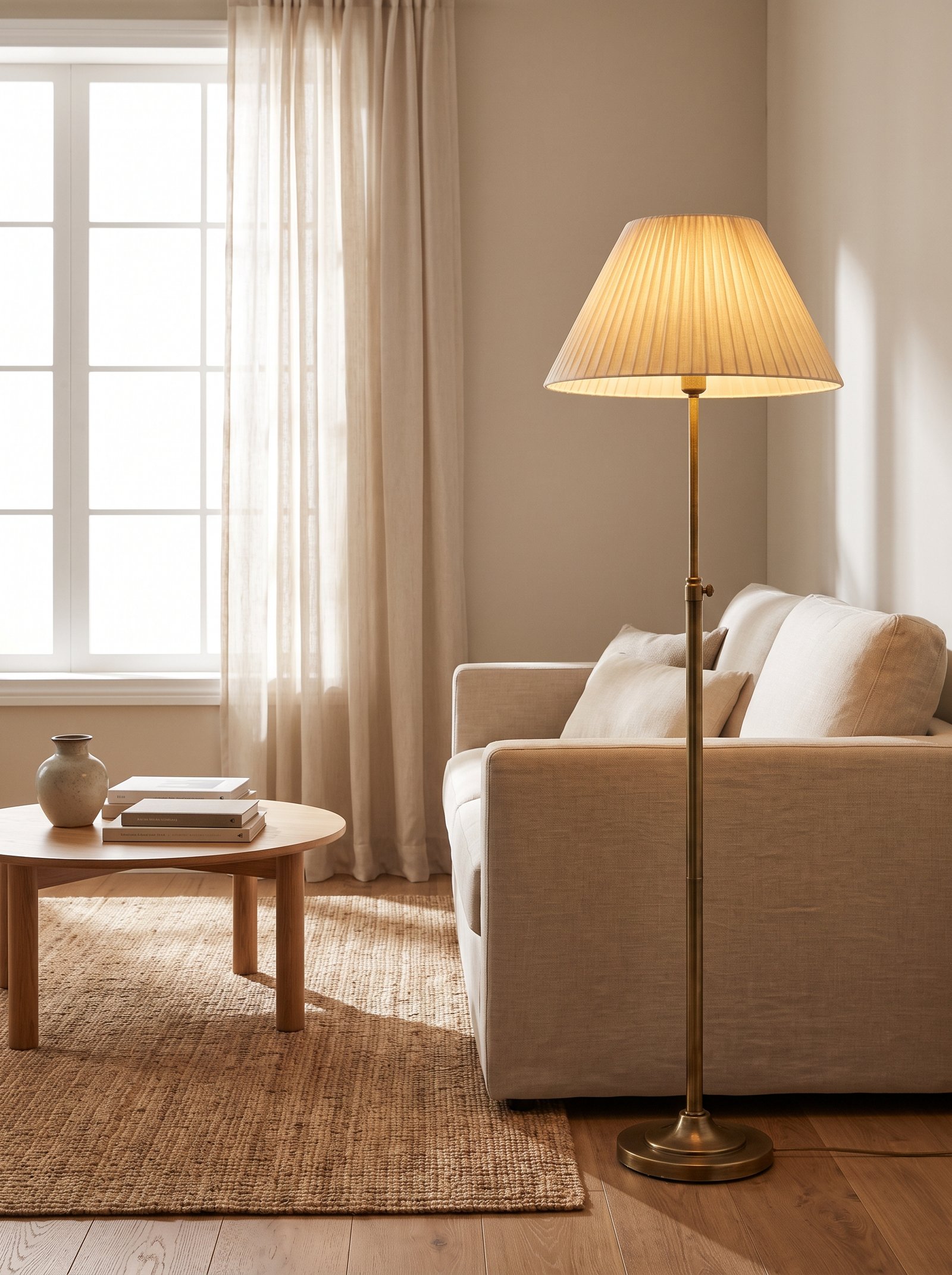 Add a warm brass floor lamp
