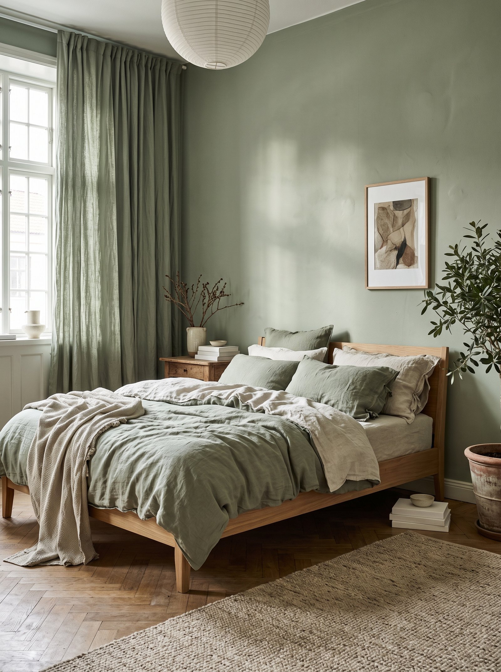 Hang sage linen curtains