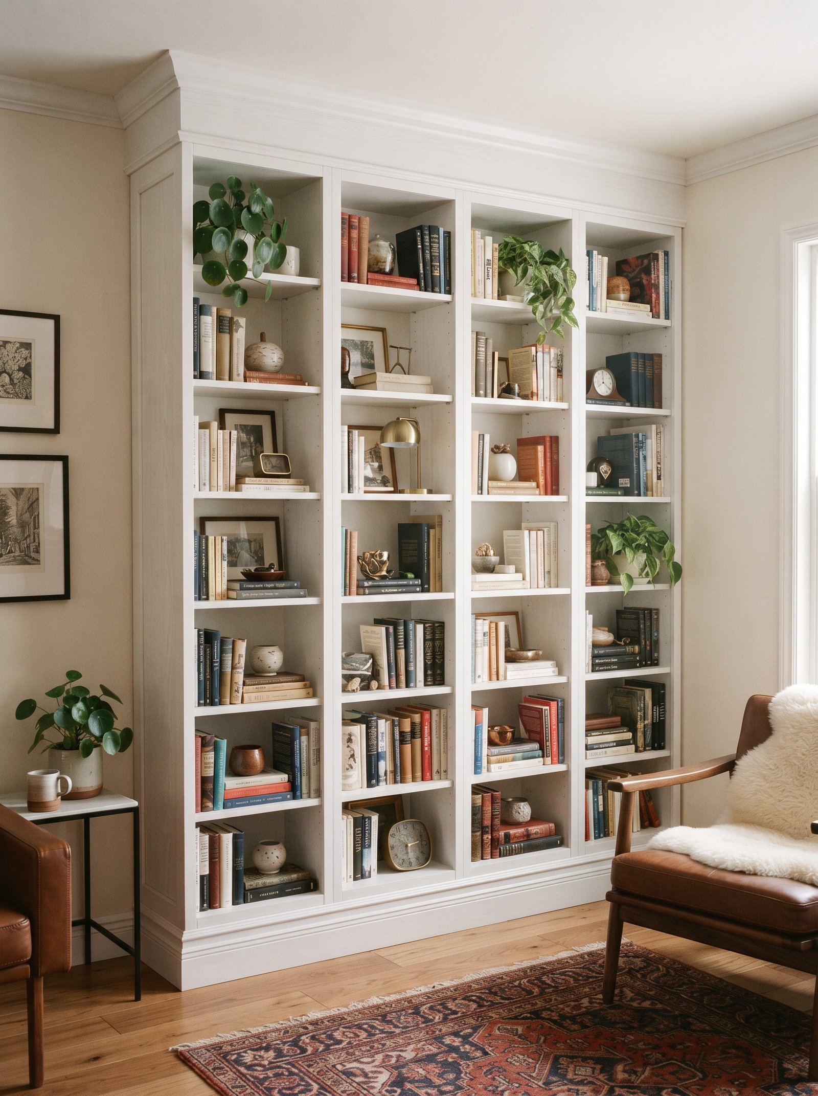 BESTÅ media cabinet painted in deep olive green with warm brass pulls and oak legs