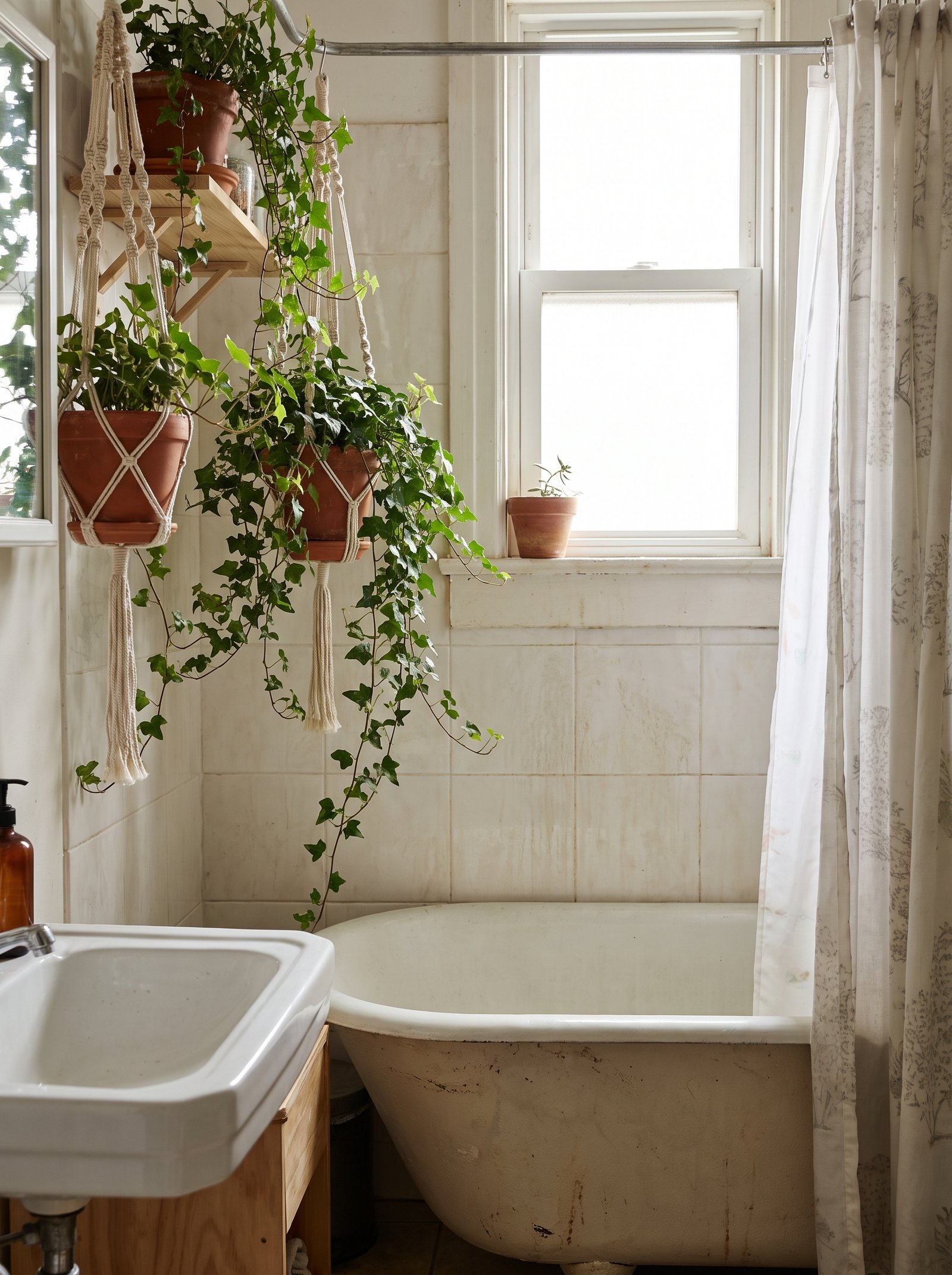 Hang trailing plants in front of ugly walls