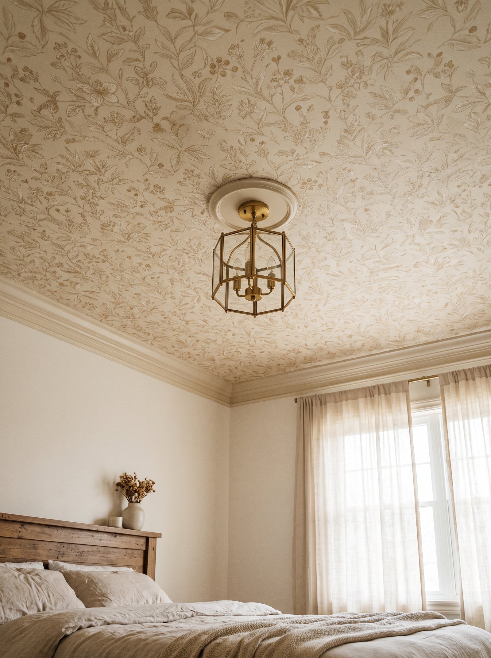 Patterned peel-and-stick on the ceiling