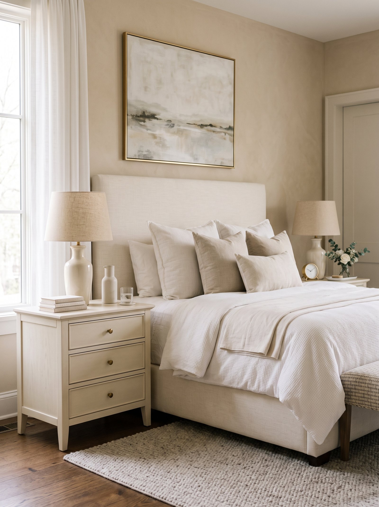 Install matching nightstands on both sides