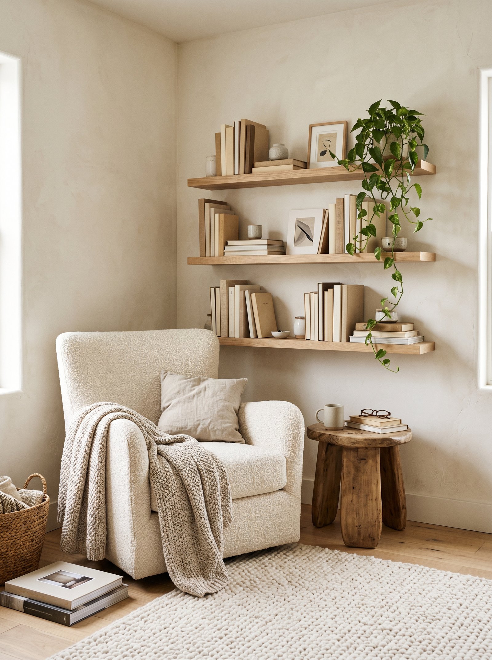 Install a wall shelf for books beside the chair