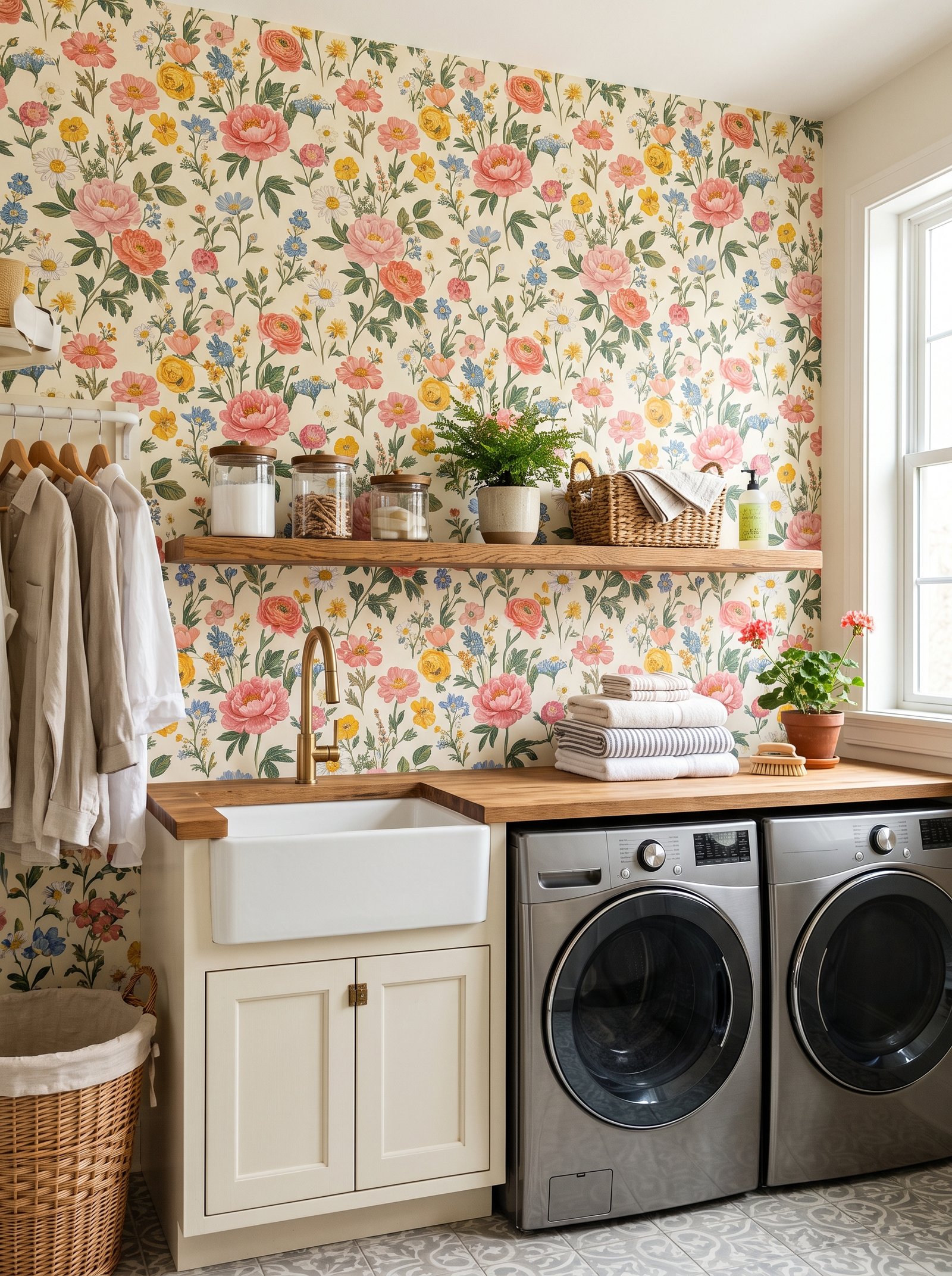 Cheerful floral in the laundry room